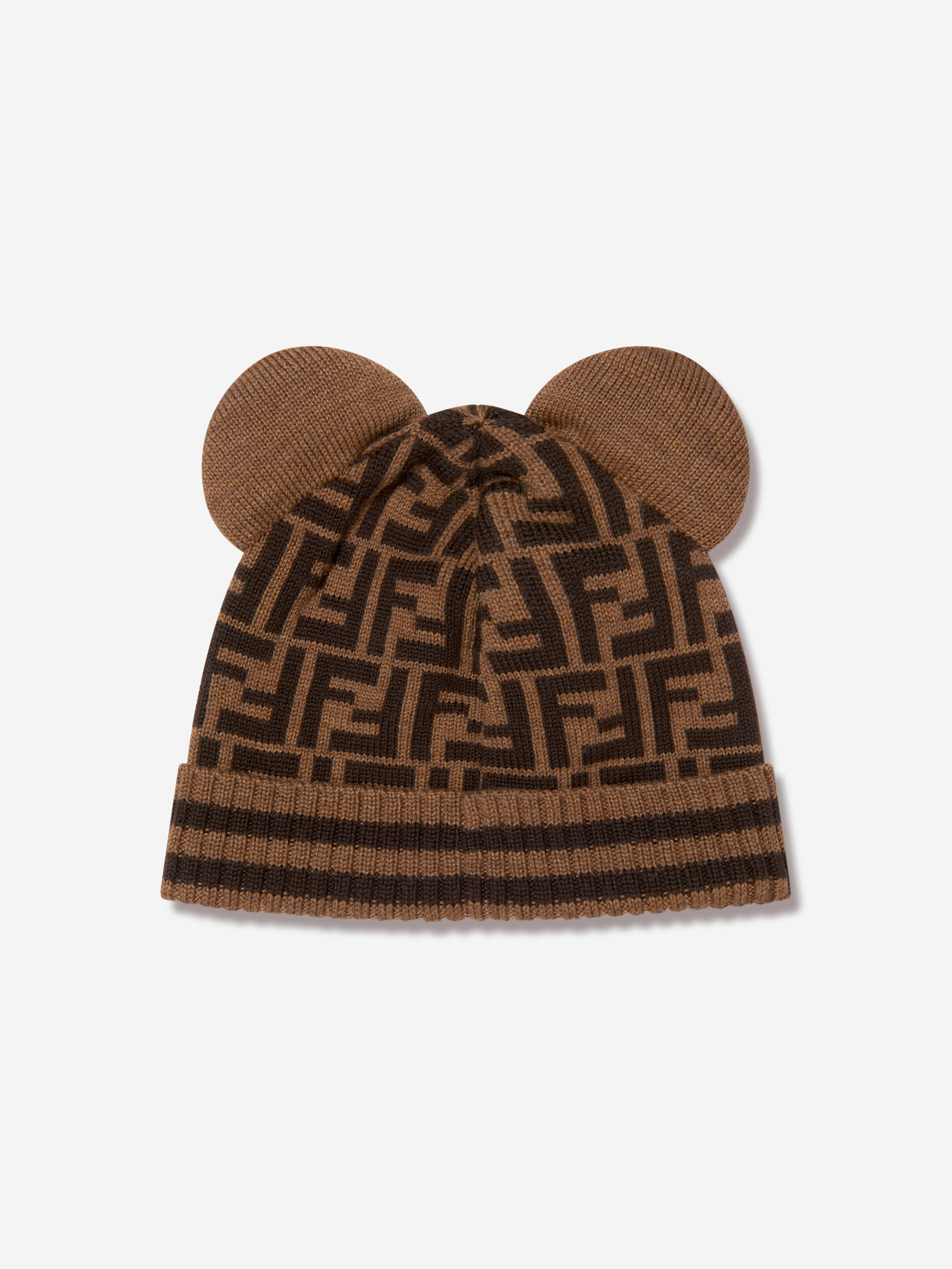 Kids Wool Beanie Hat With Ears in Brown