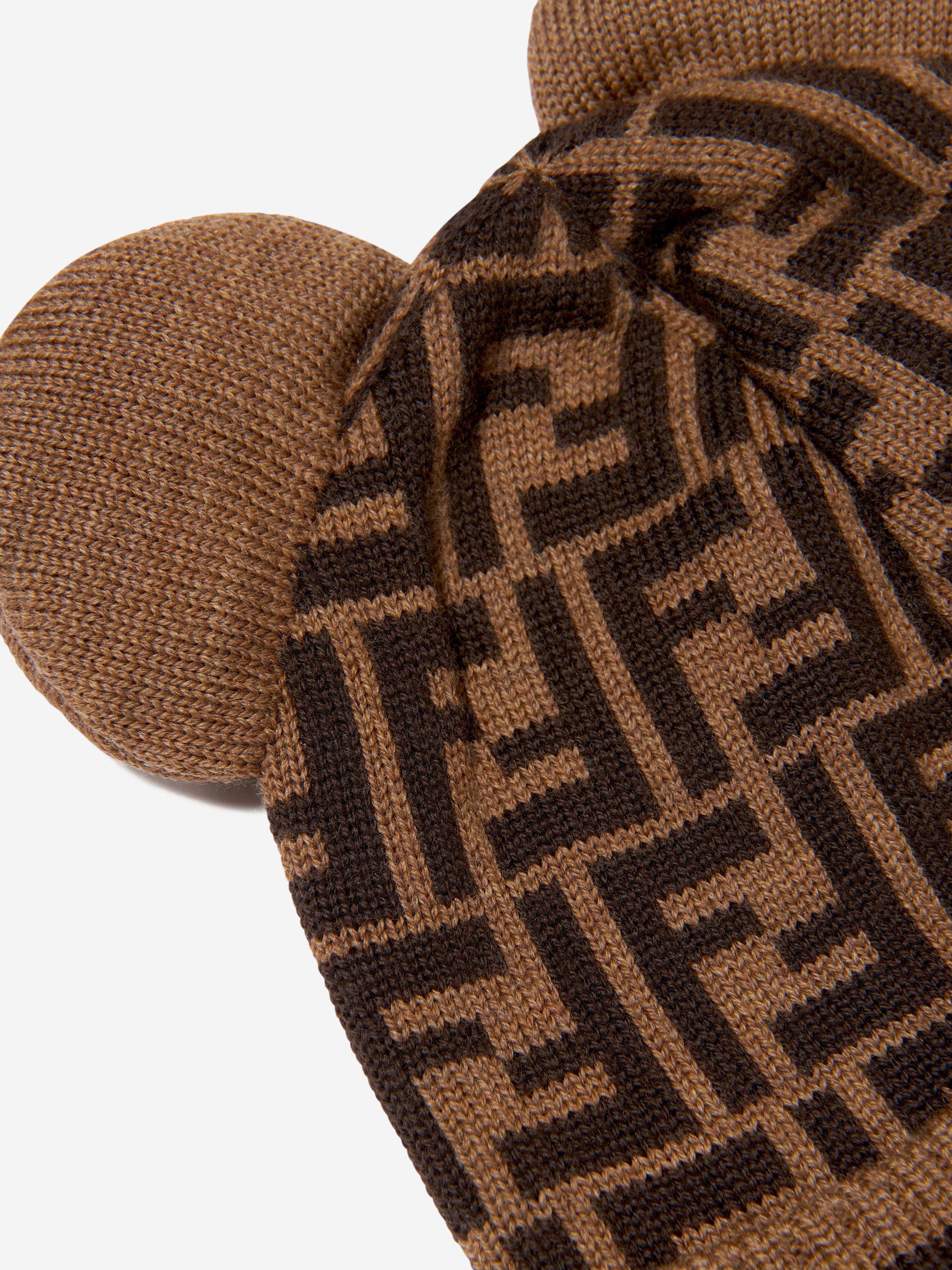 Kids Wool Beanie Hat With Ears in Brown