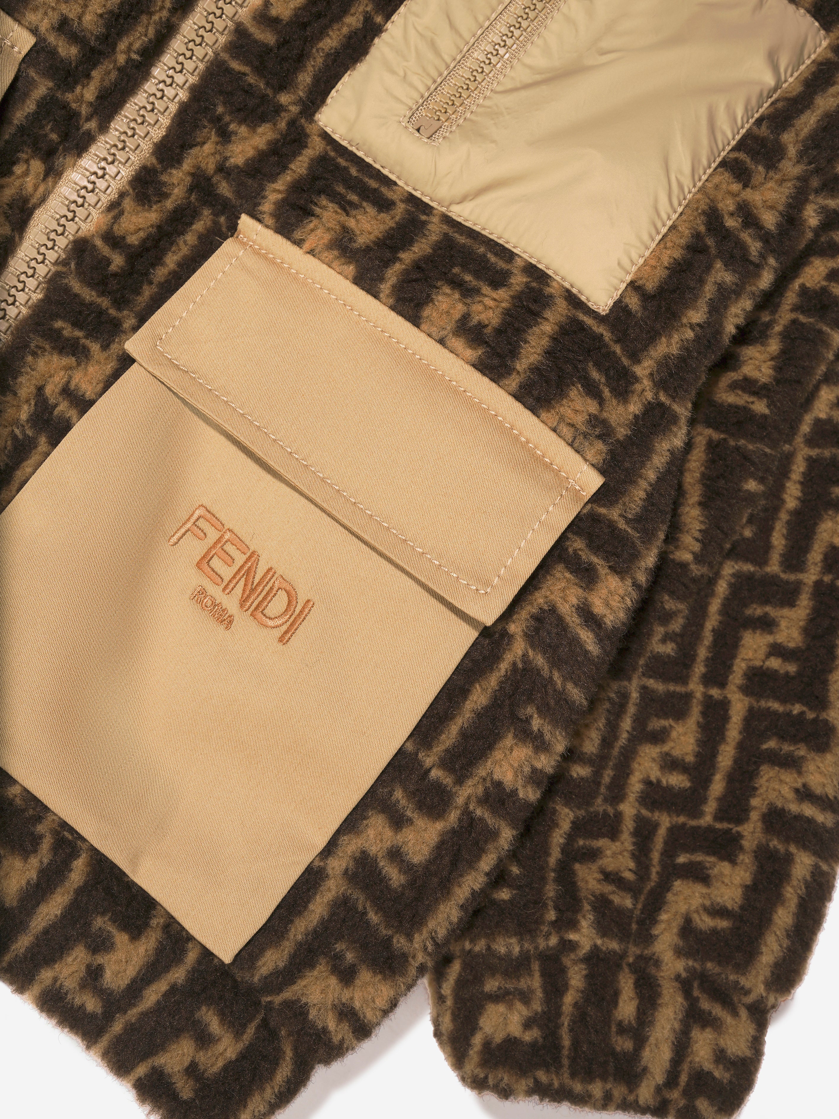 Kids FF Logo Sherpa Jacket in Brown