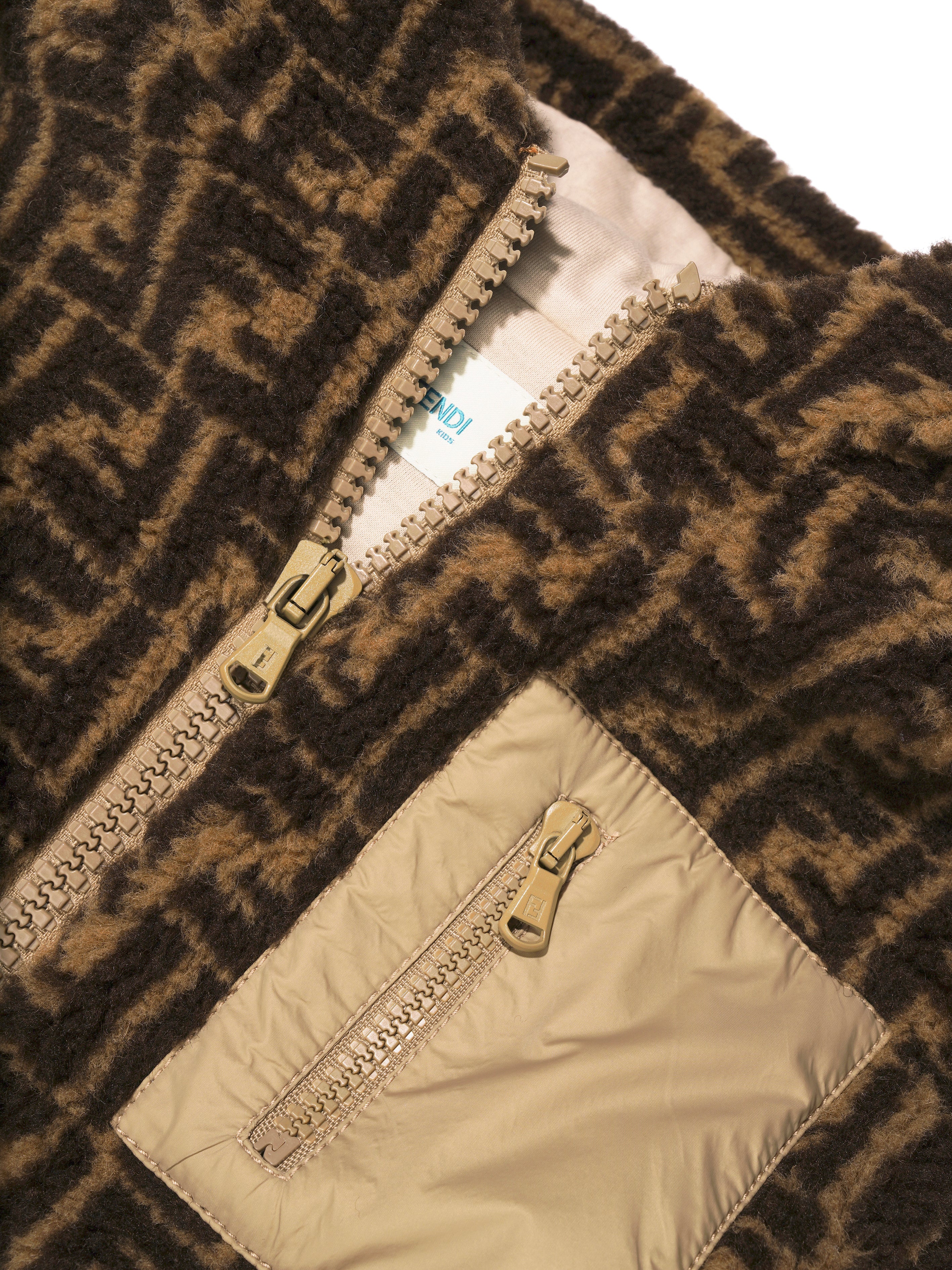 Kids FF Logo Sherpa Jacket in Brown
