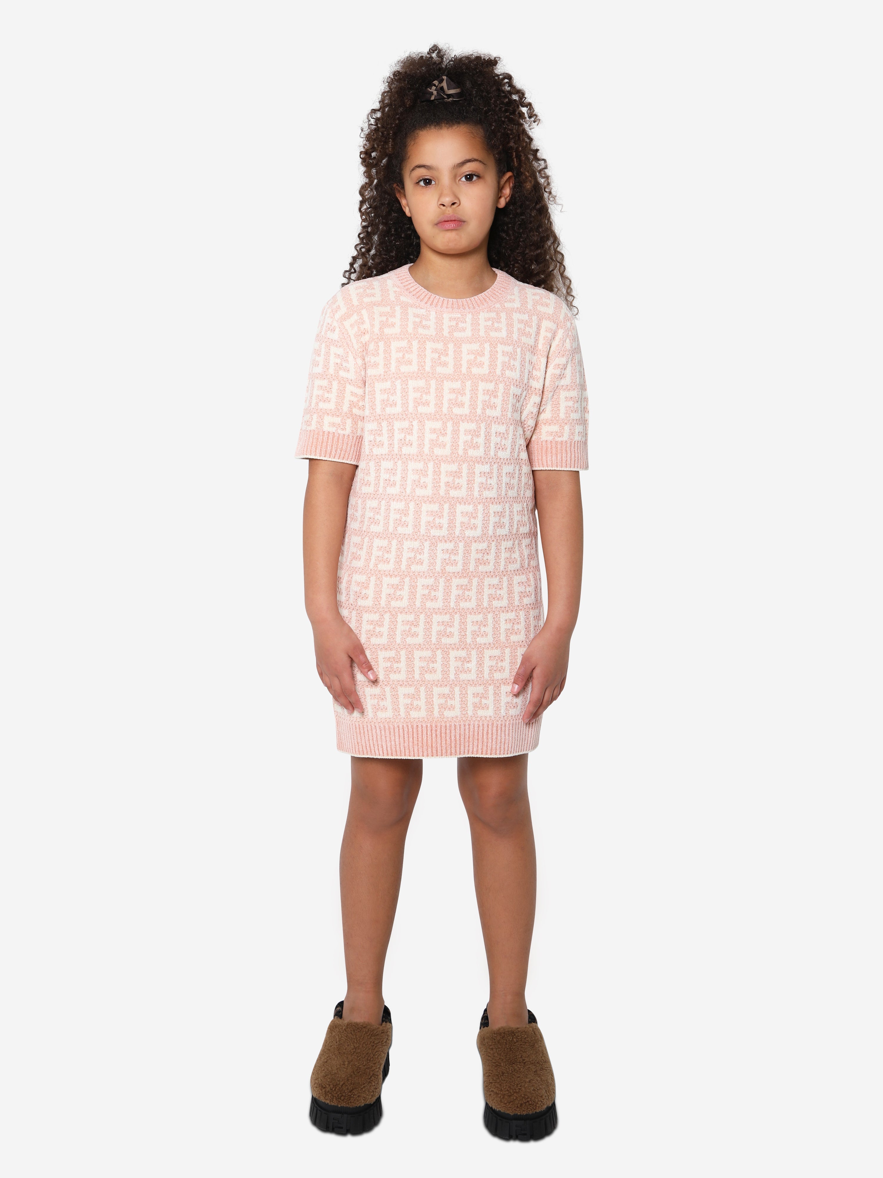 Girls Chenile FF Logo Dress in Pink