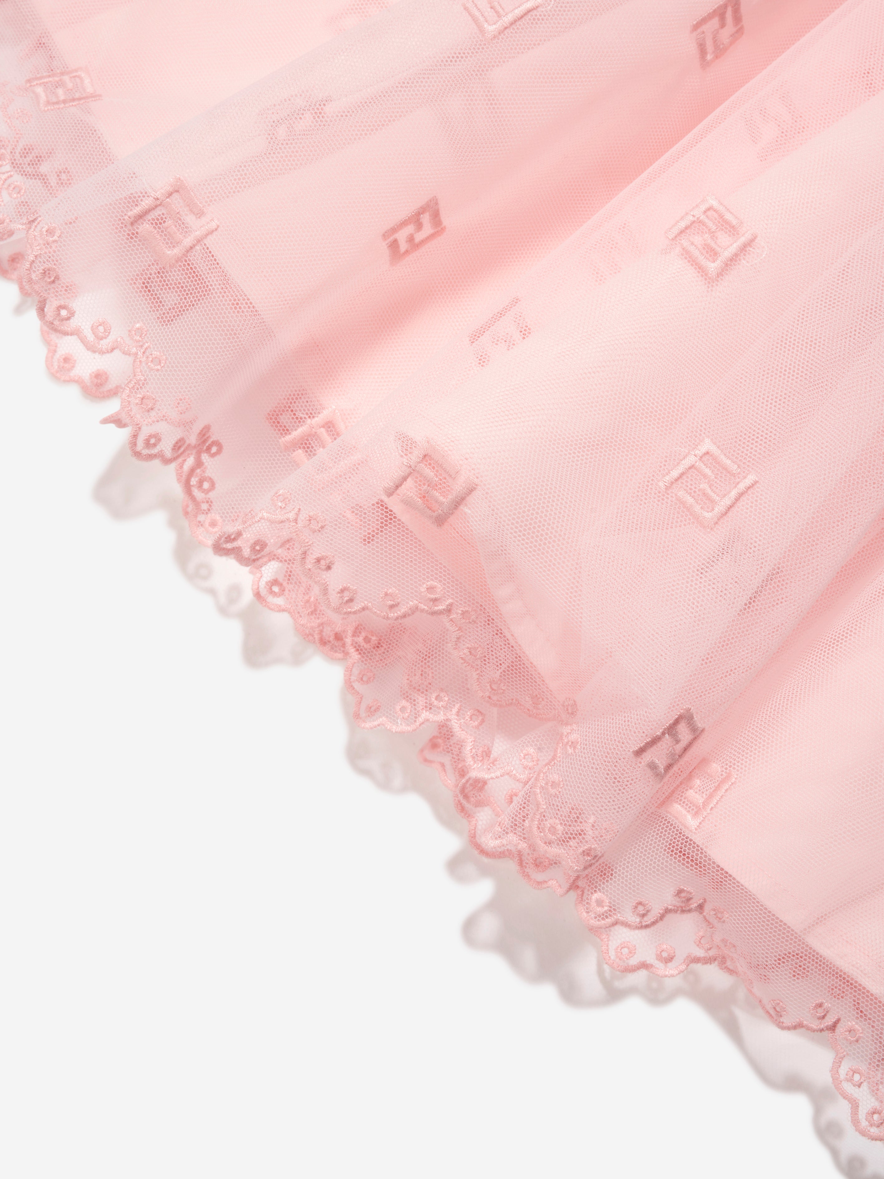 Girls Embroidered Tulle Skirt in Pink