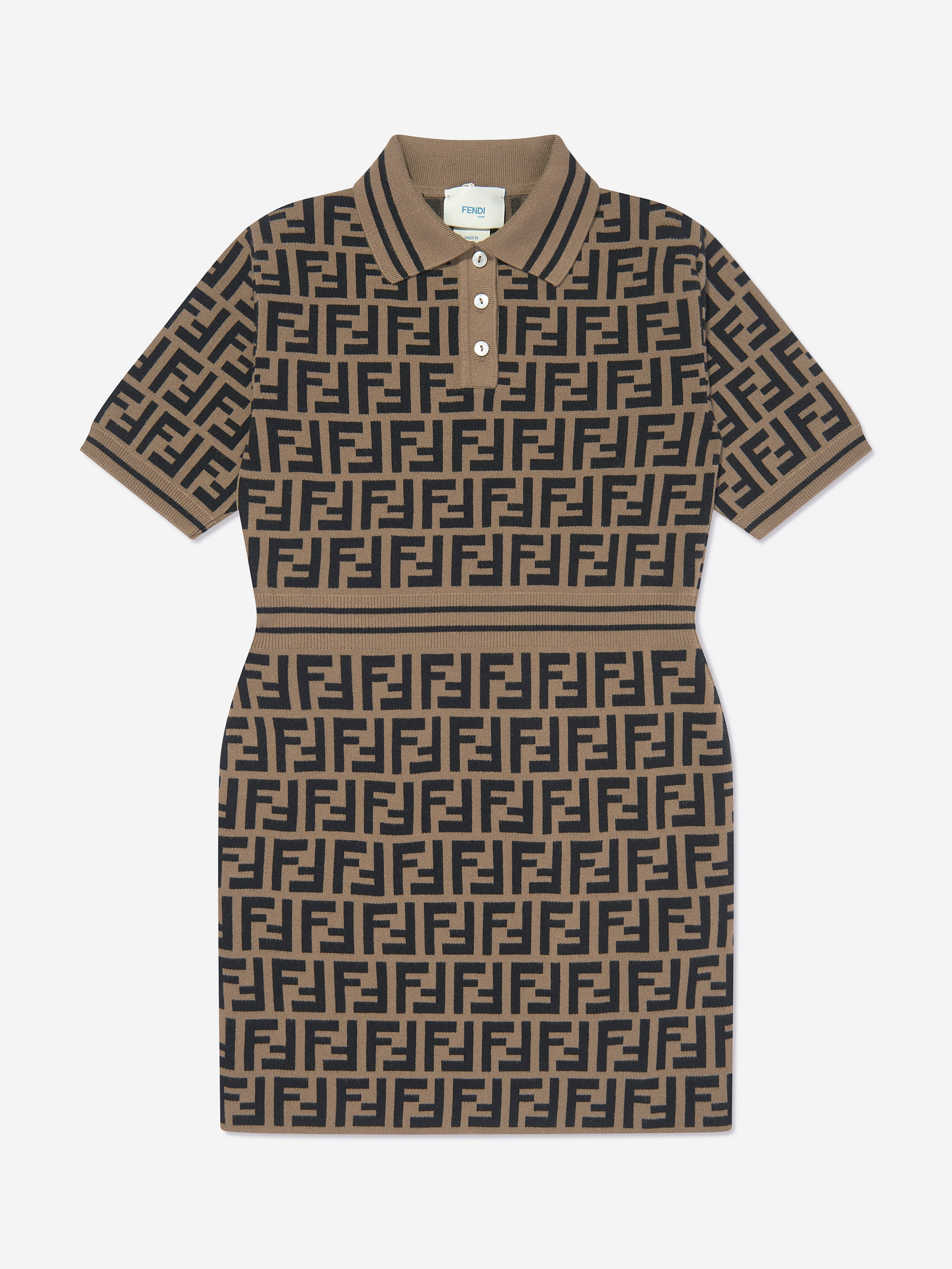 Girls FF Logo Knitted Dress in Brown