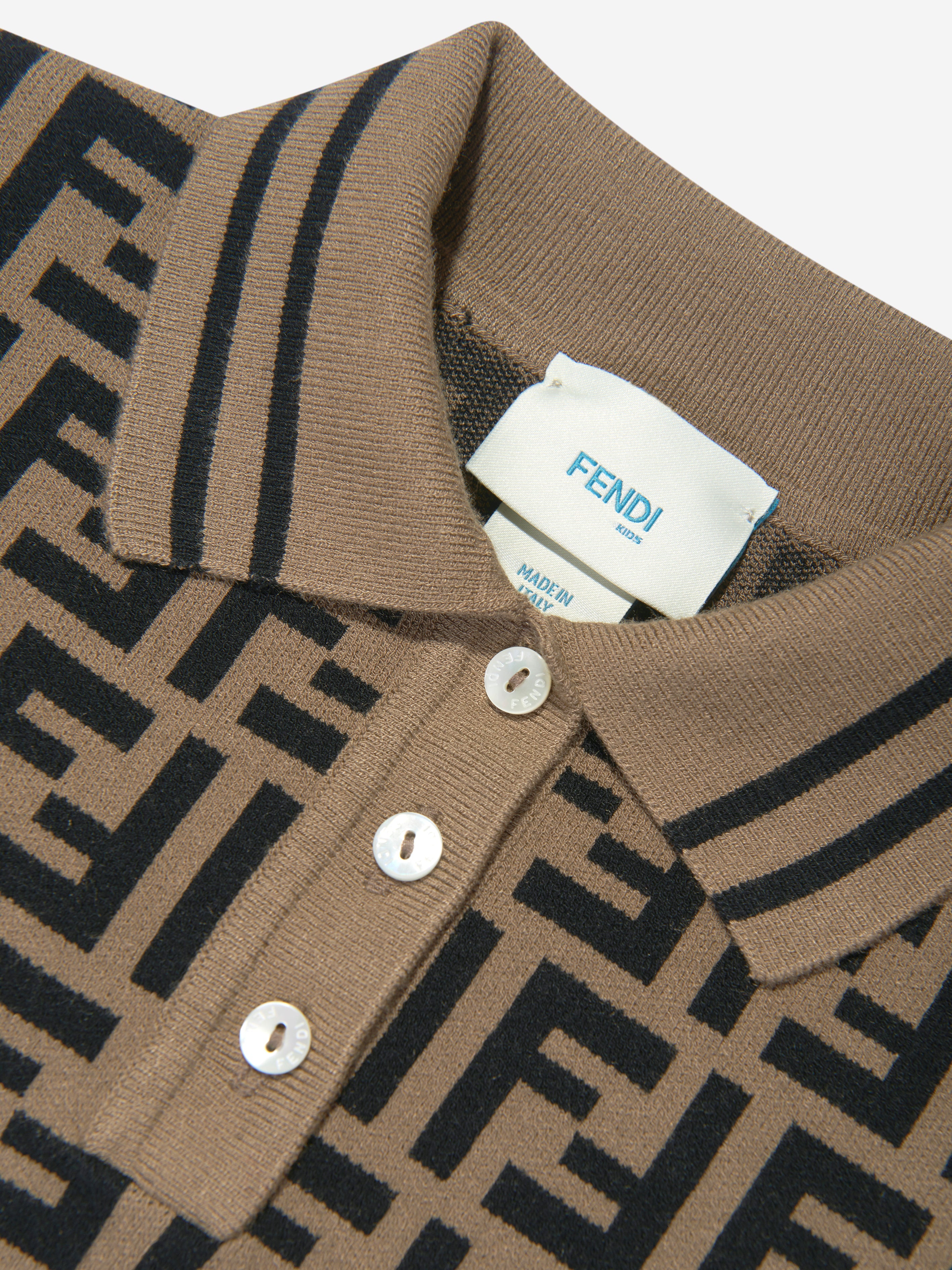 Girls FF Logo Knitted Dress in Brown