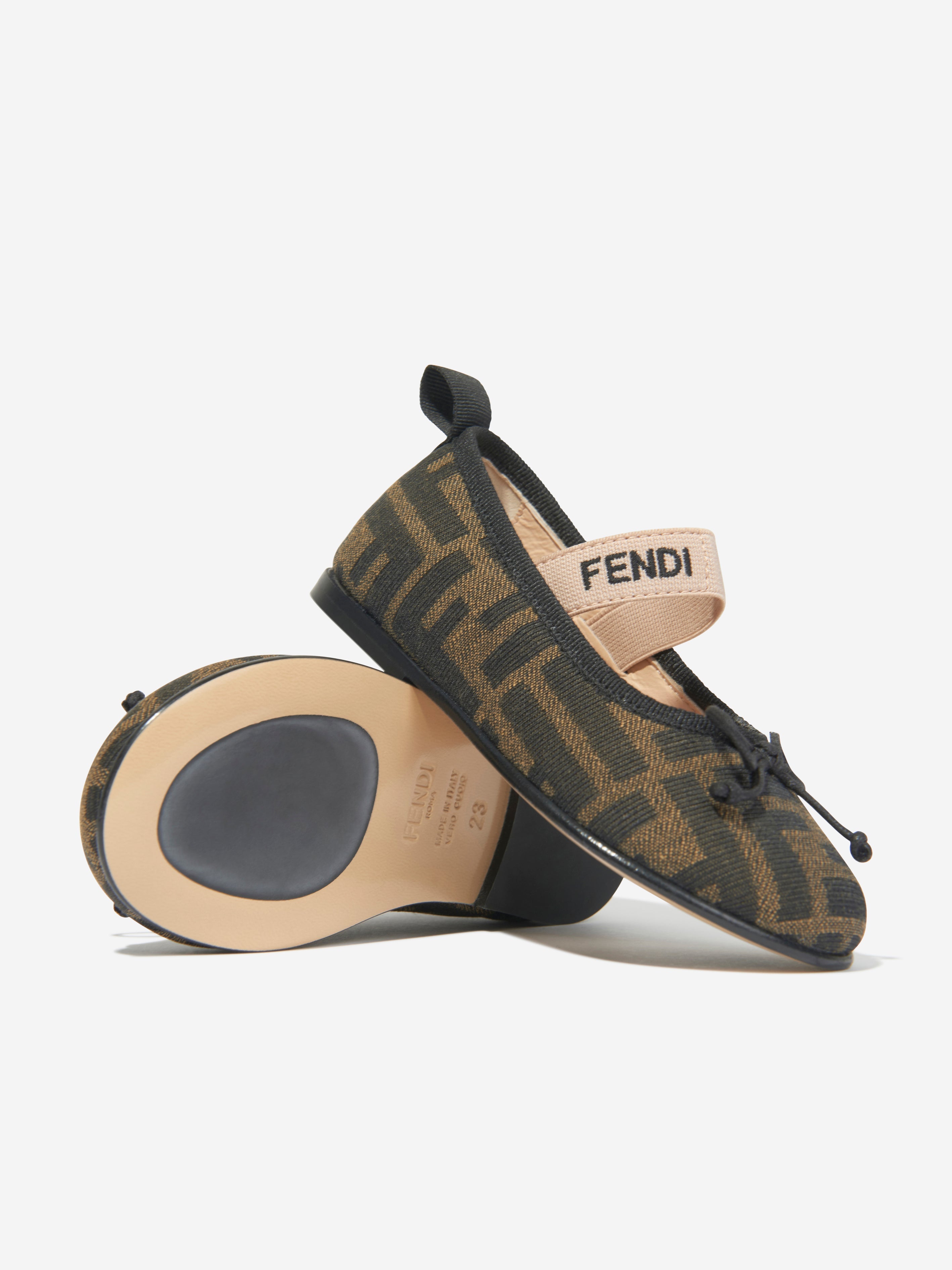 Girls FF Jacquard Ballerinas in Brown