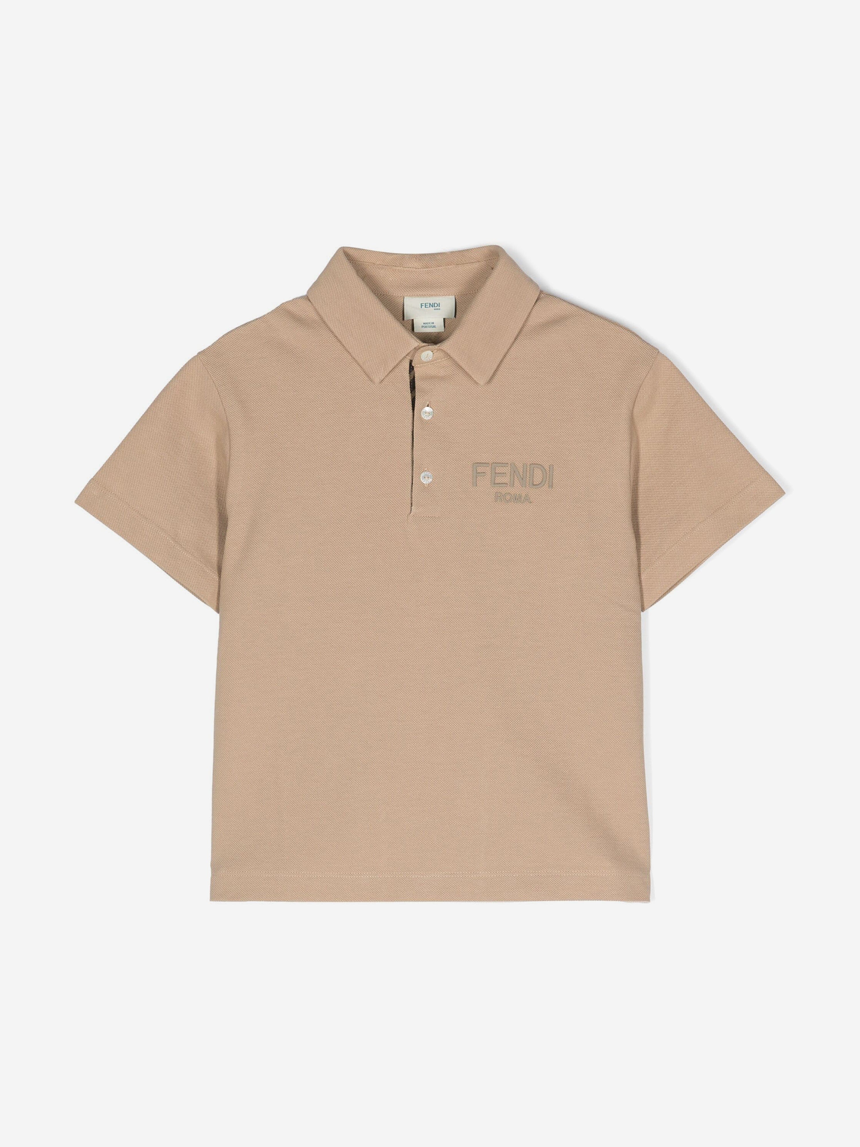 Fendi Boys Logo Polo Shirt in Beige