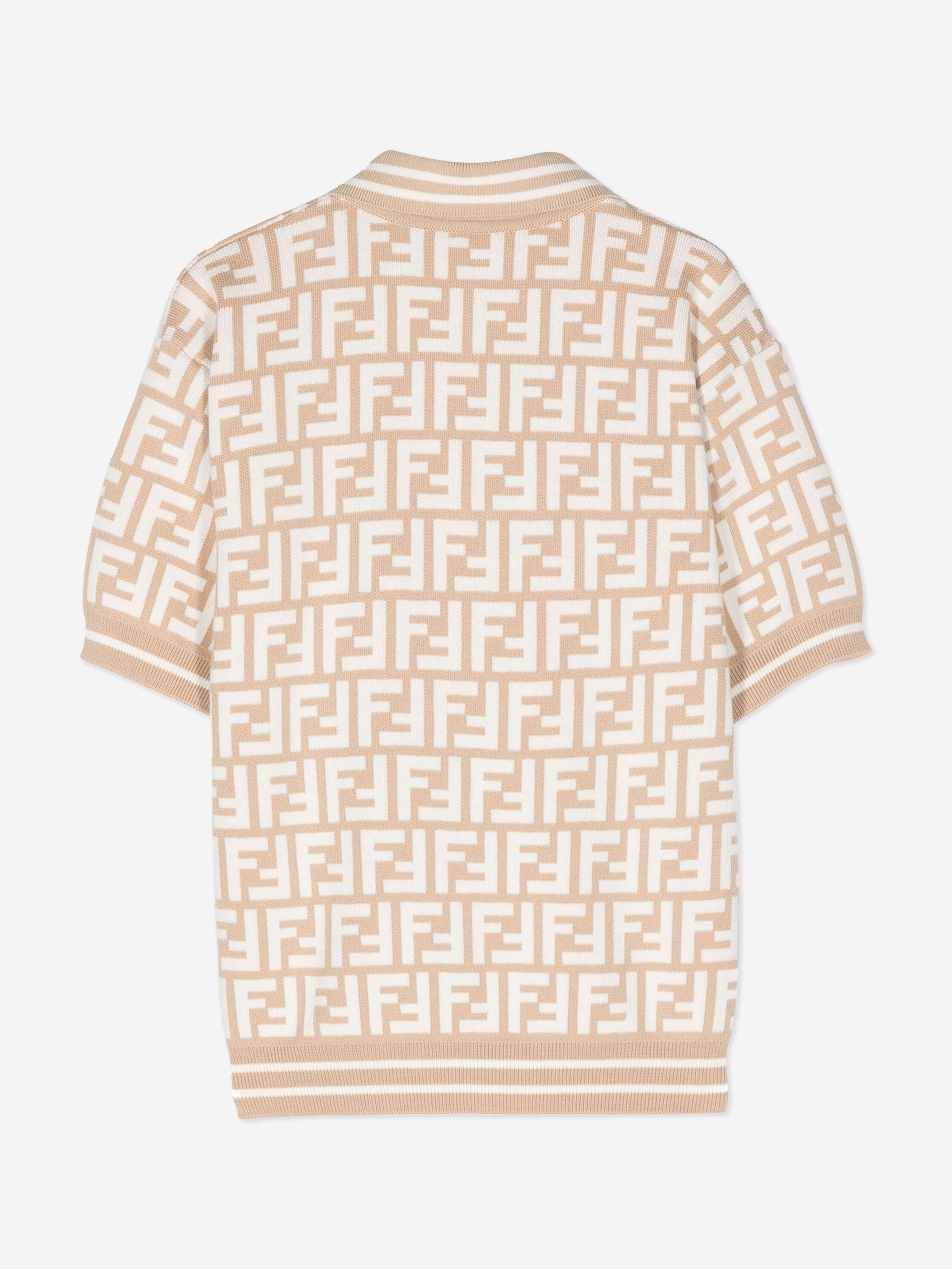 Fendi Boys FF Knit Polo Shirt in Beige