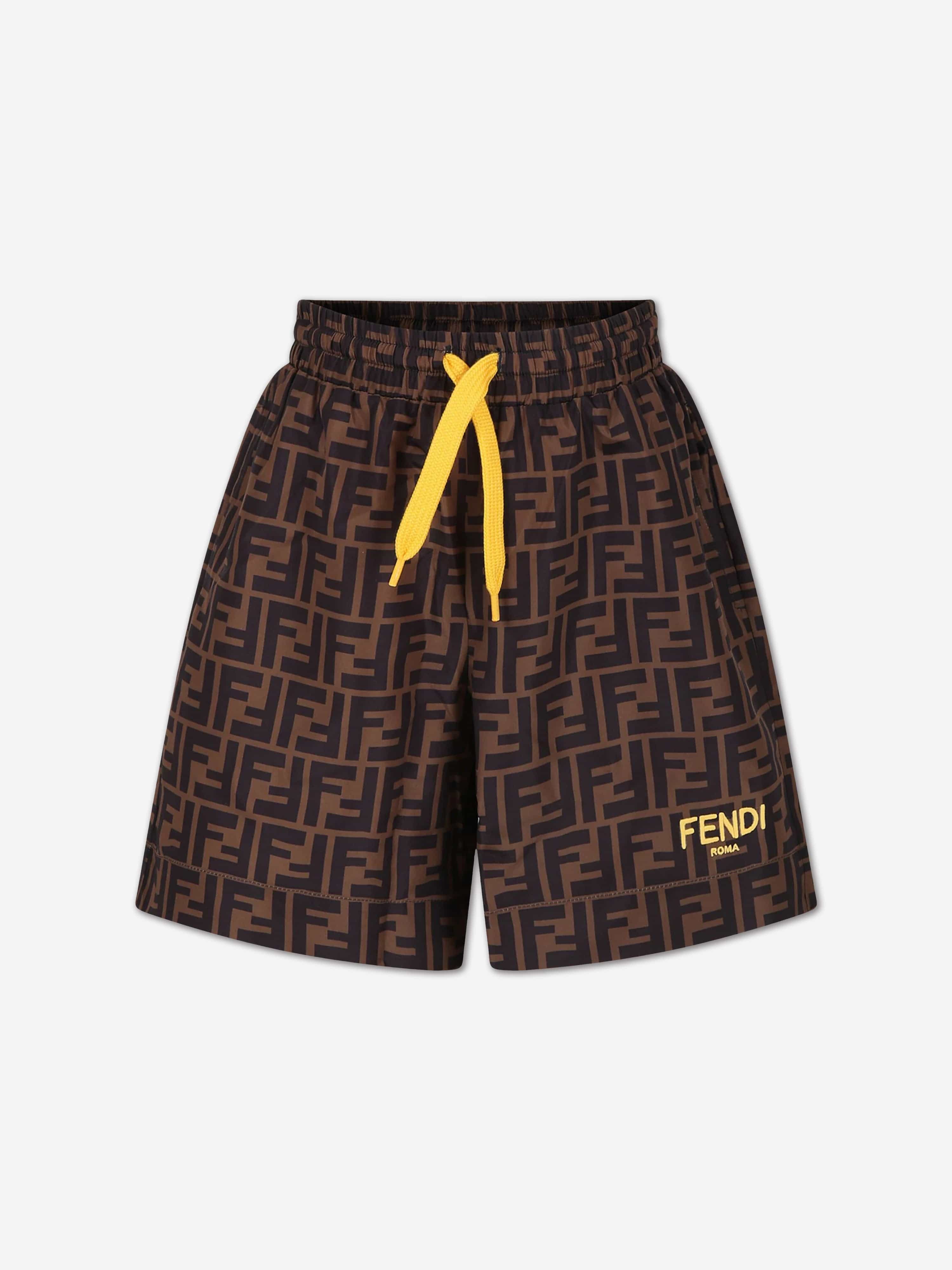 Swim shorts fendi 服 パン Fendi Boys FF Logo Swim Shorts in Brown