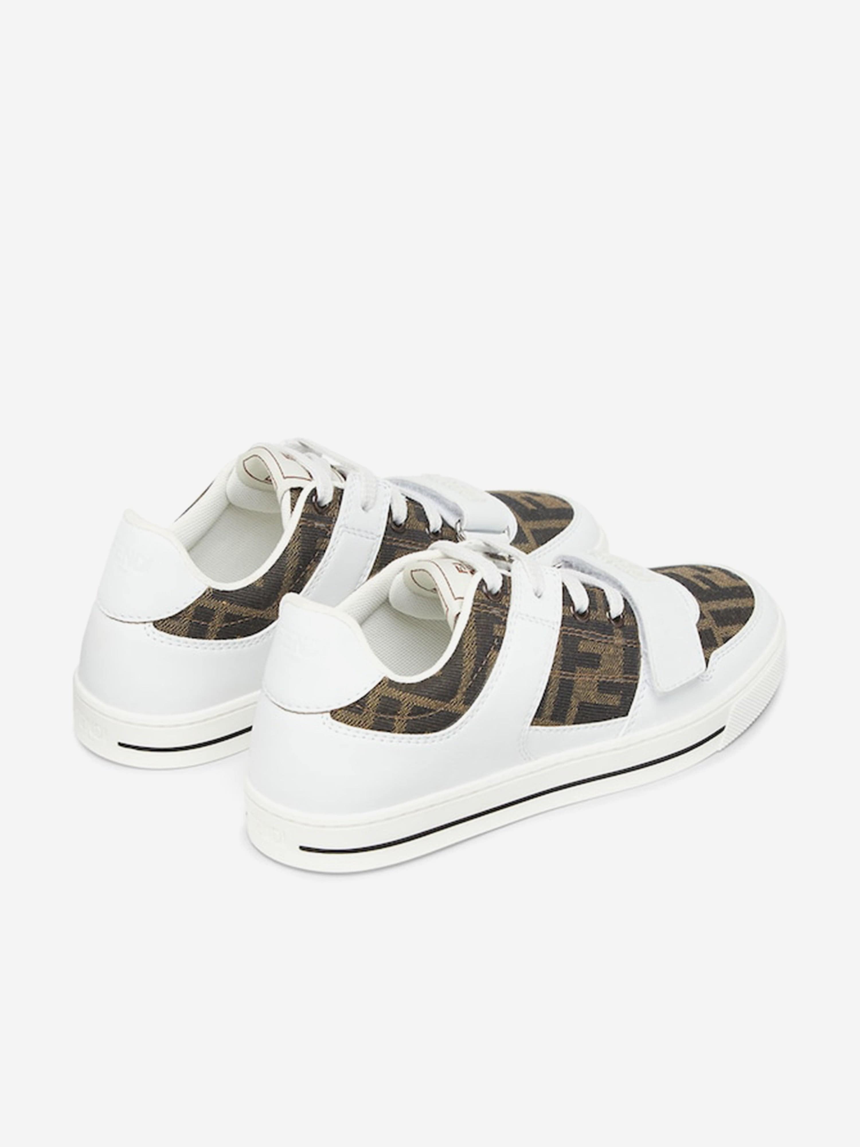 Kids Leather Jacquard Logo Trainers in White