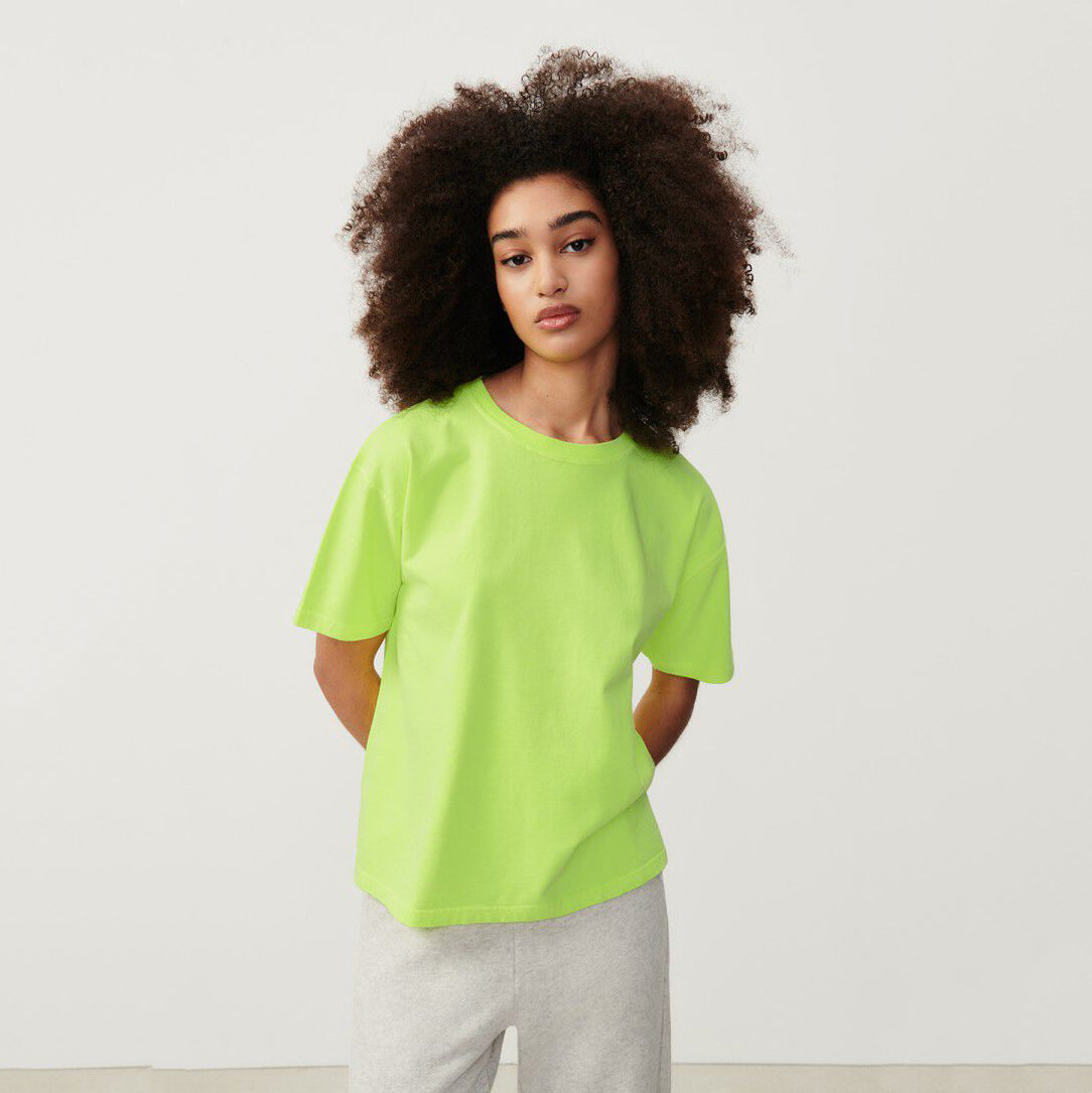 Girls Fluo Green Cotton T-Shirt