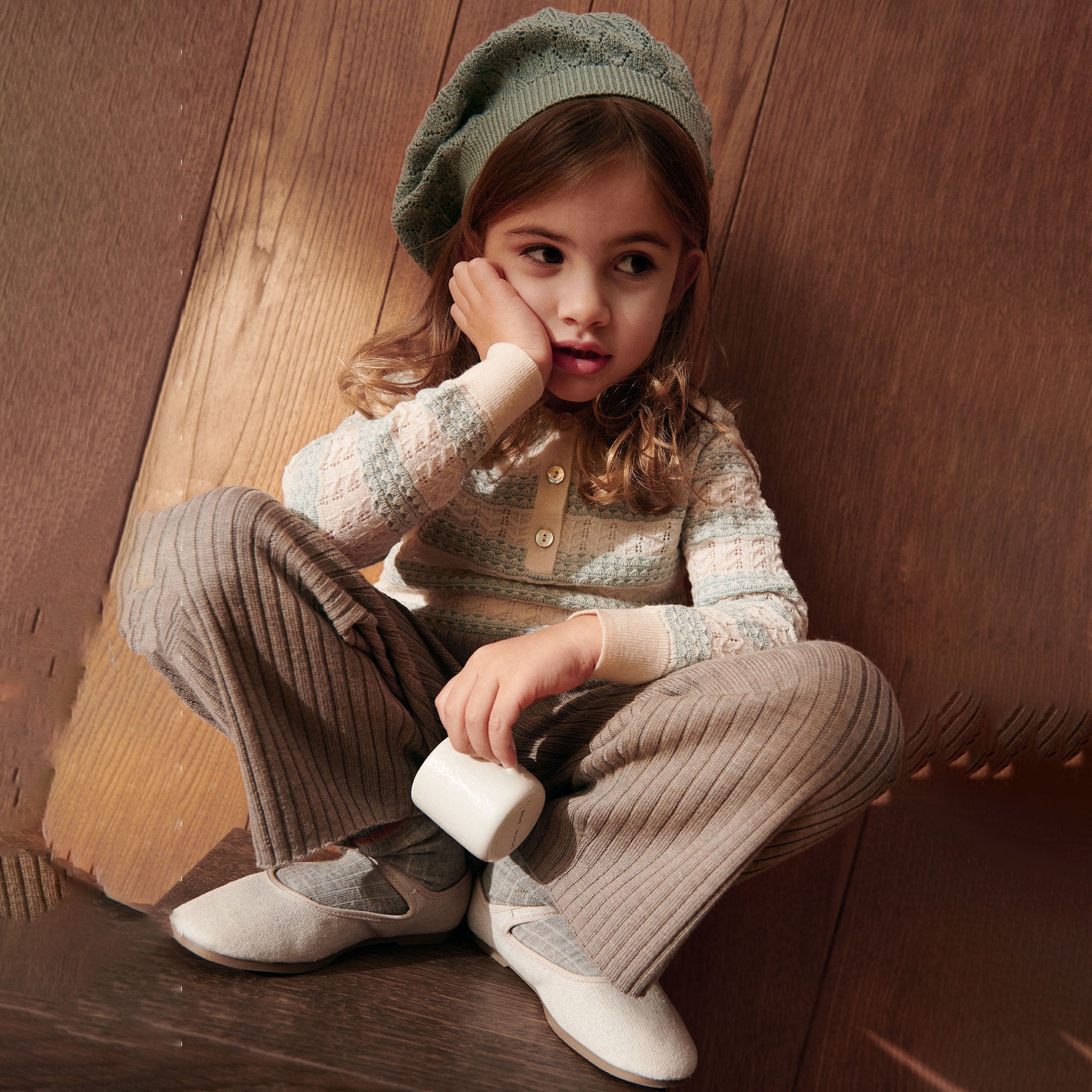 Boys & Girls Light Green Hollow Wool Polo Shirt