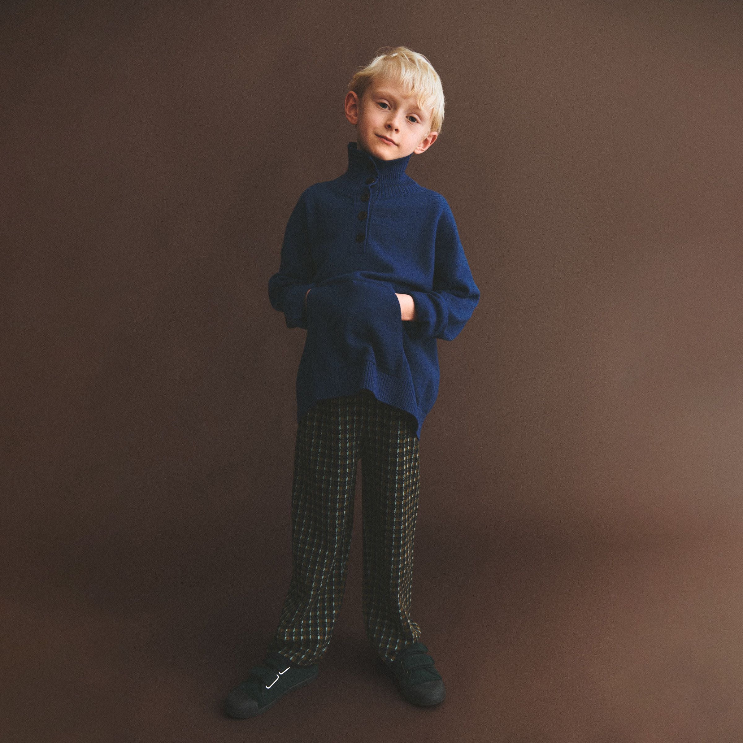 Boys & Girls Dark Navy Check Wool Trousers