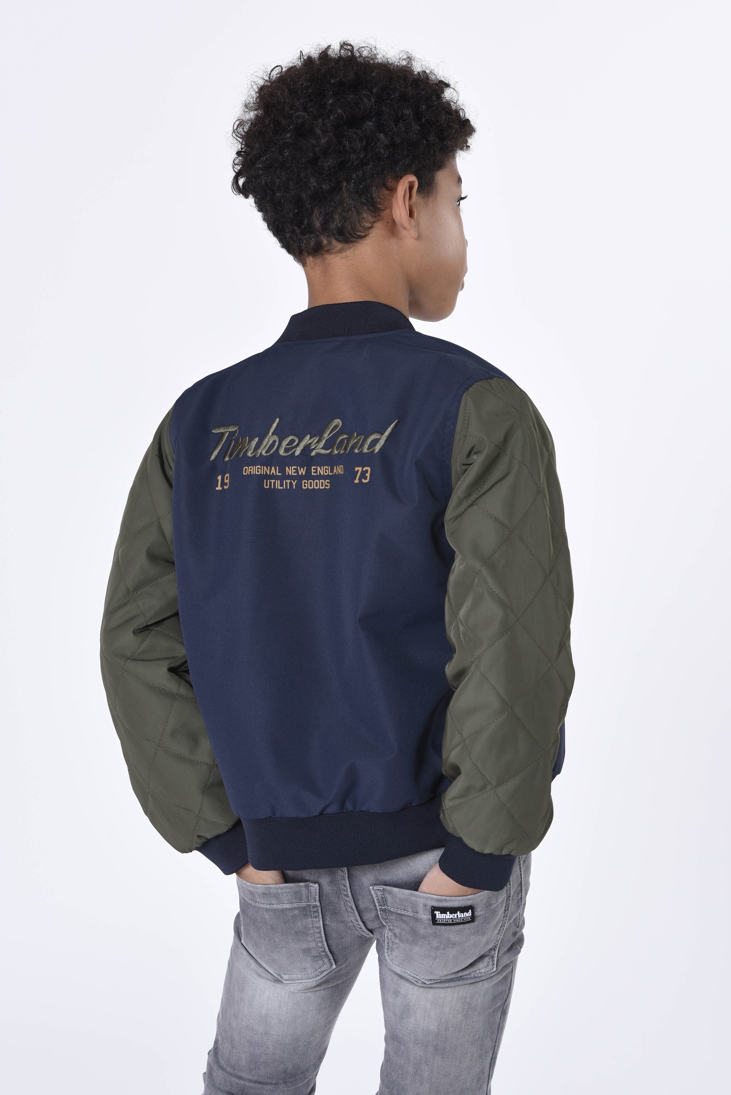 Timberland Boys Logo Bomber Jacket in Navy