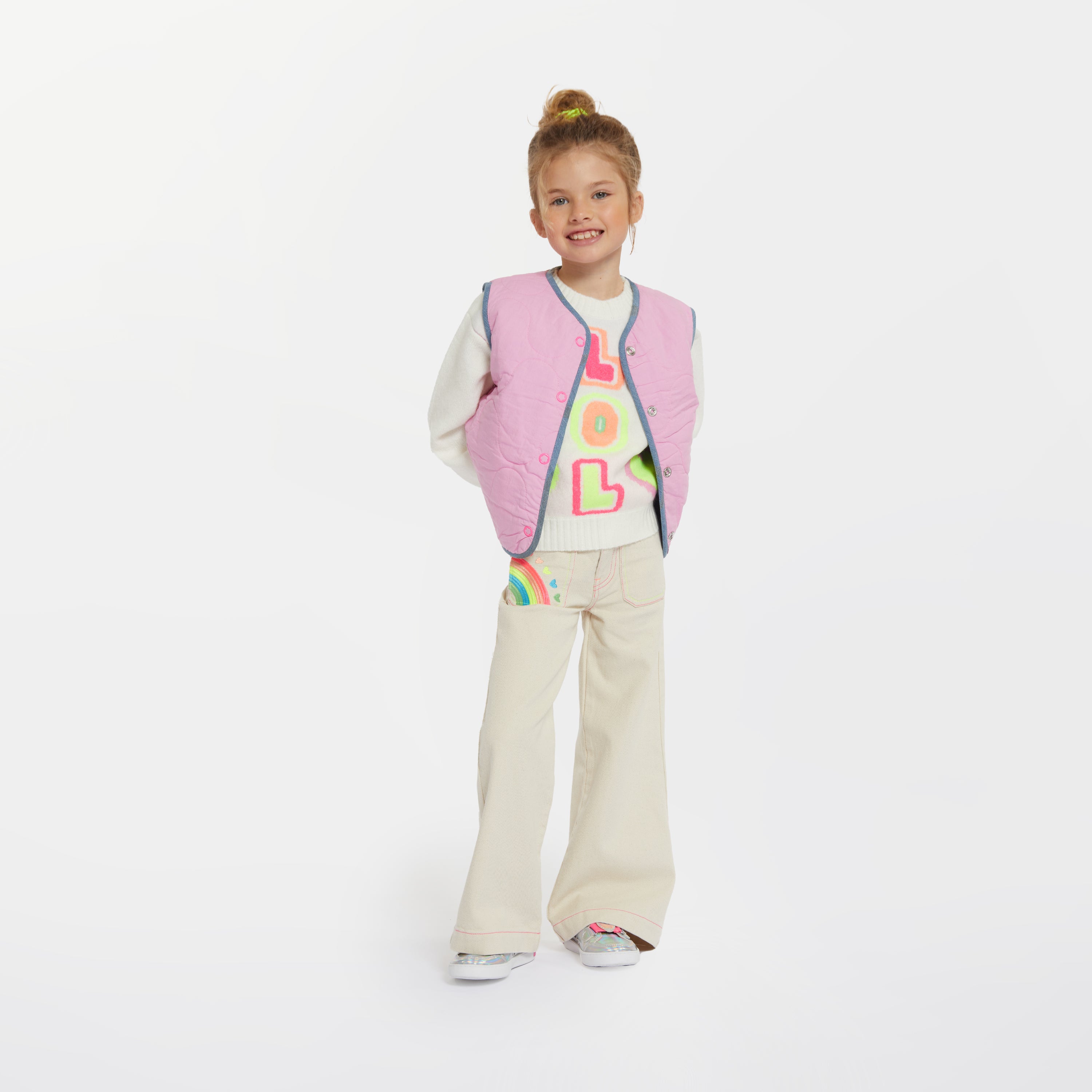 Girls White Embroidered Cotton Trousers