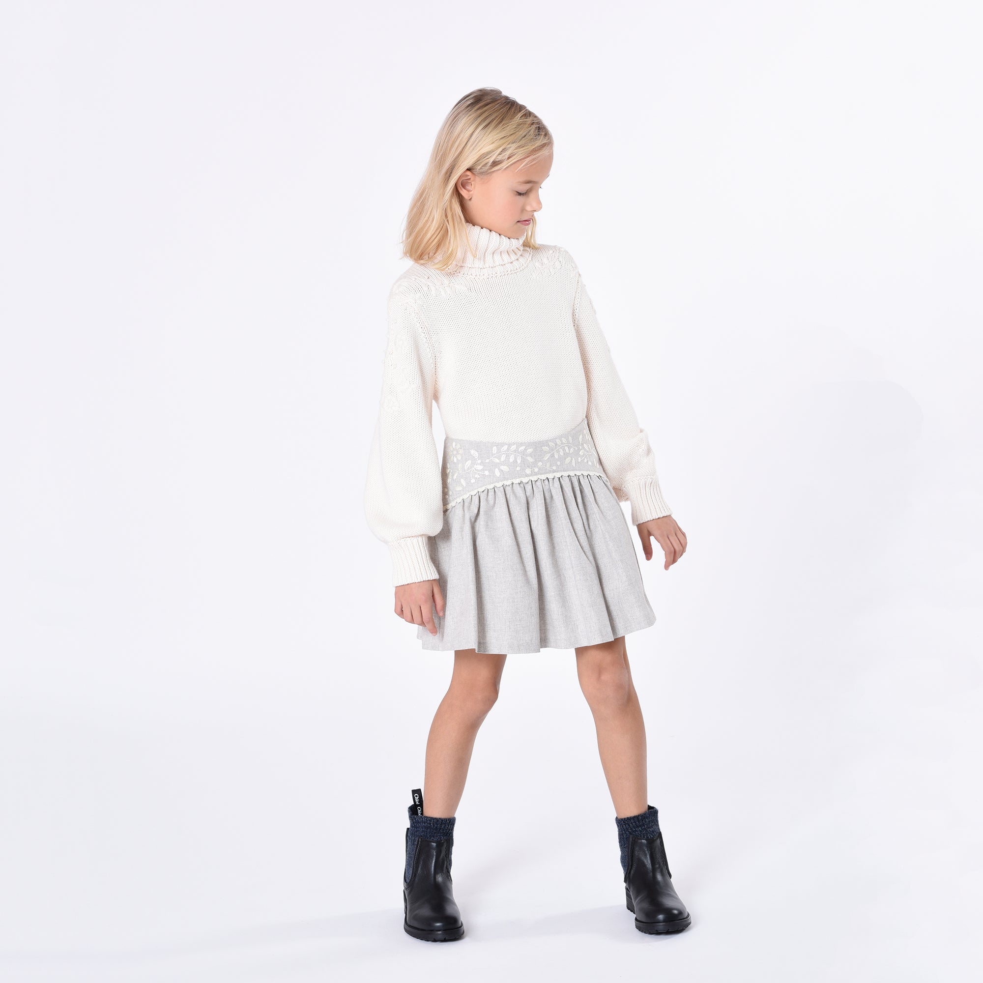 Girls White Cotton Sweater