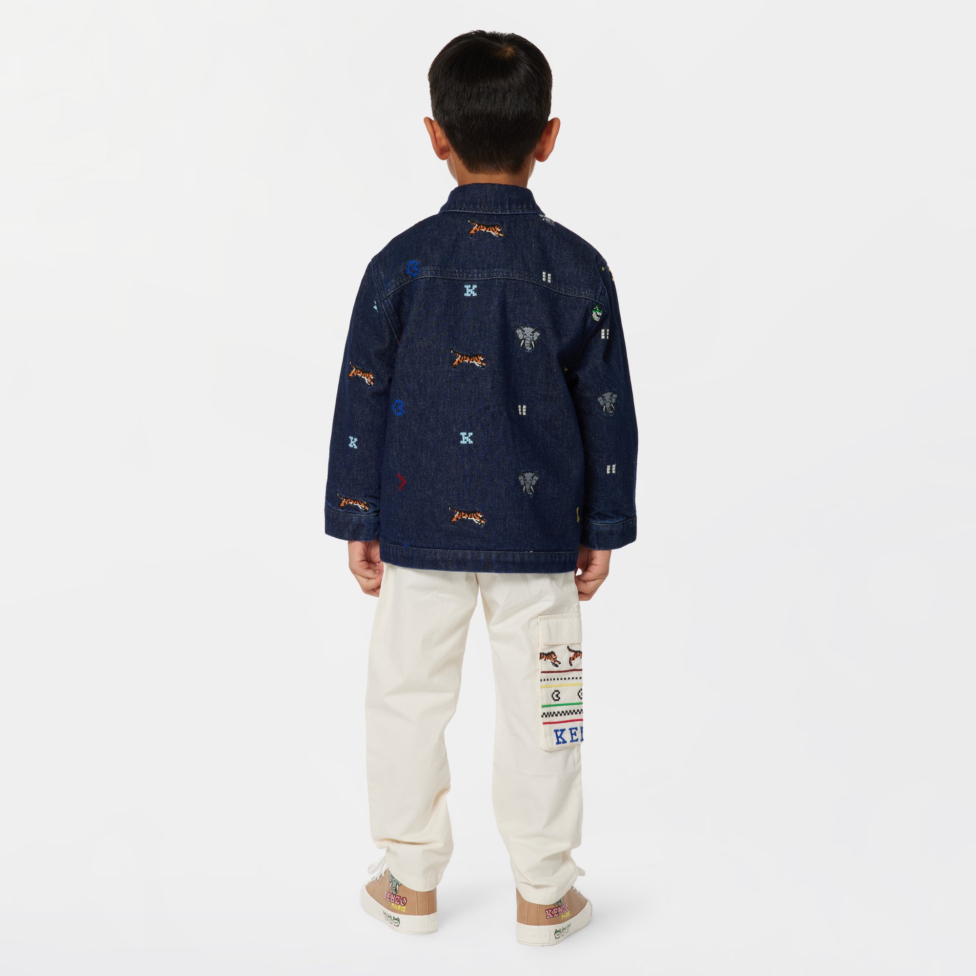 Boys White Embroidered Cotton Trousers