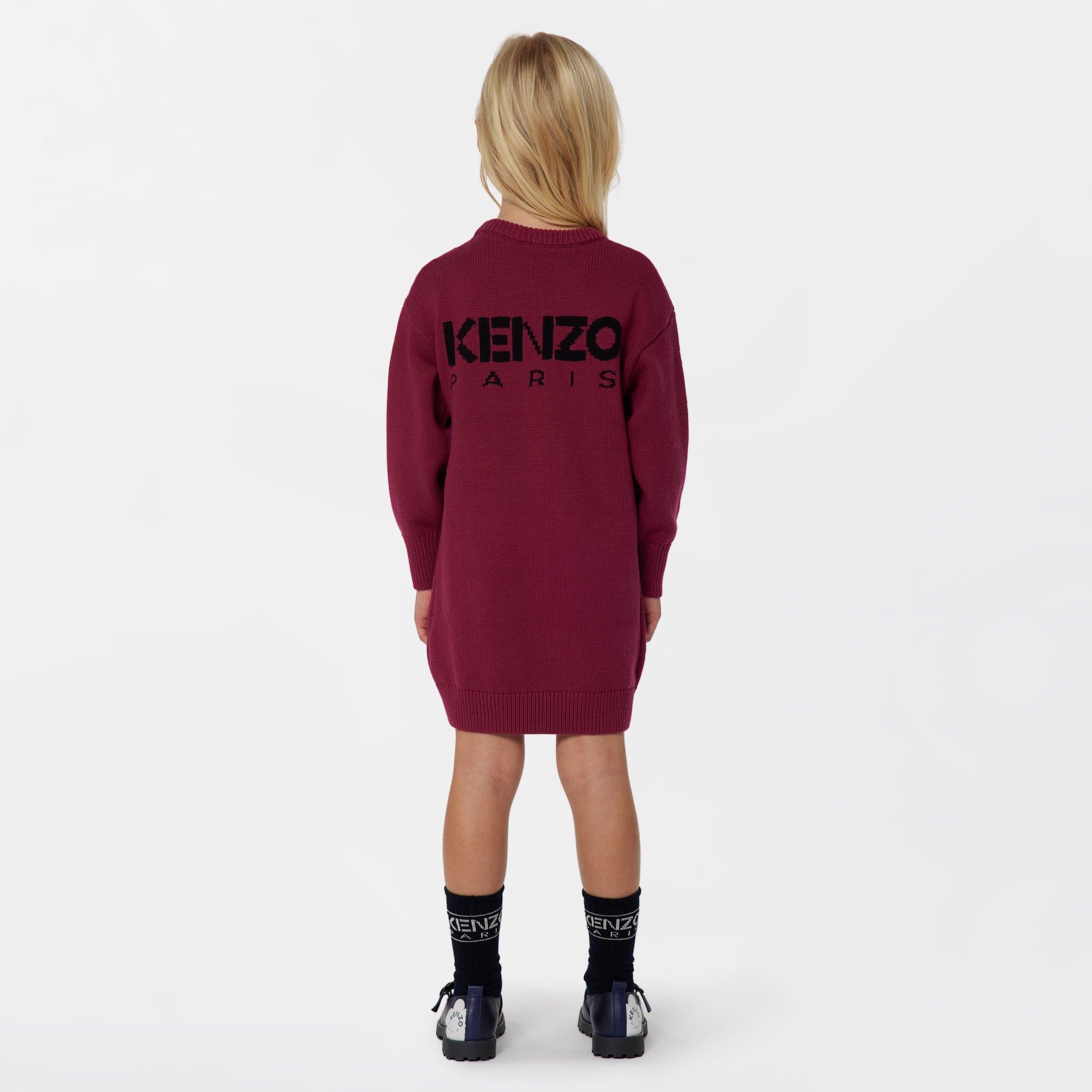 Girls Wine Red Logo Cotton Dress