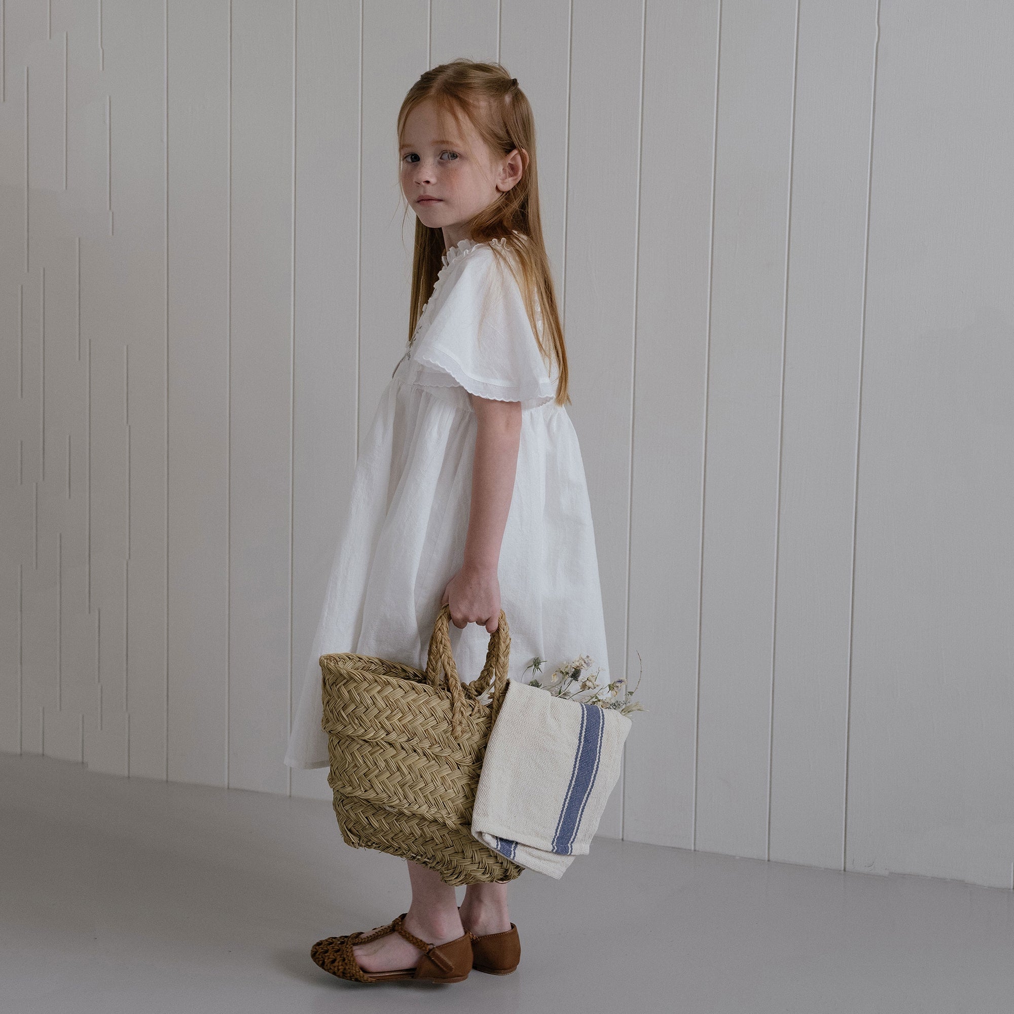 Girls White Embroidered Cotton Dress