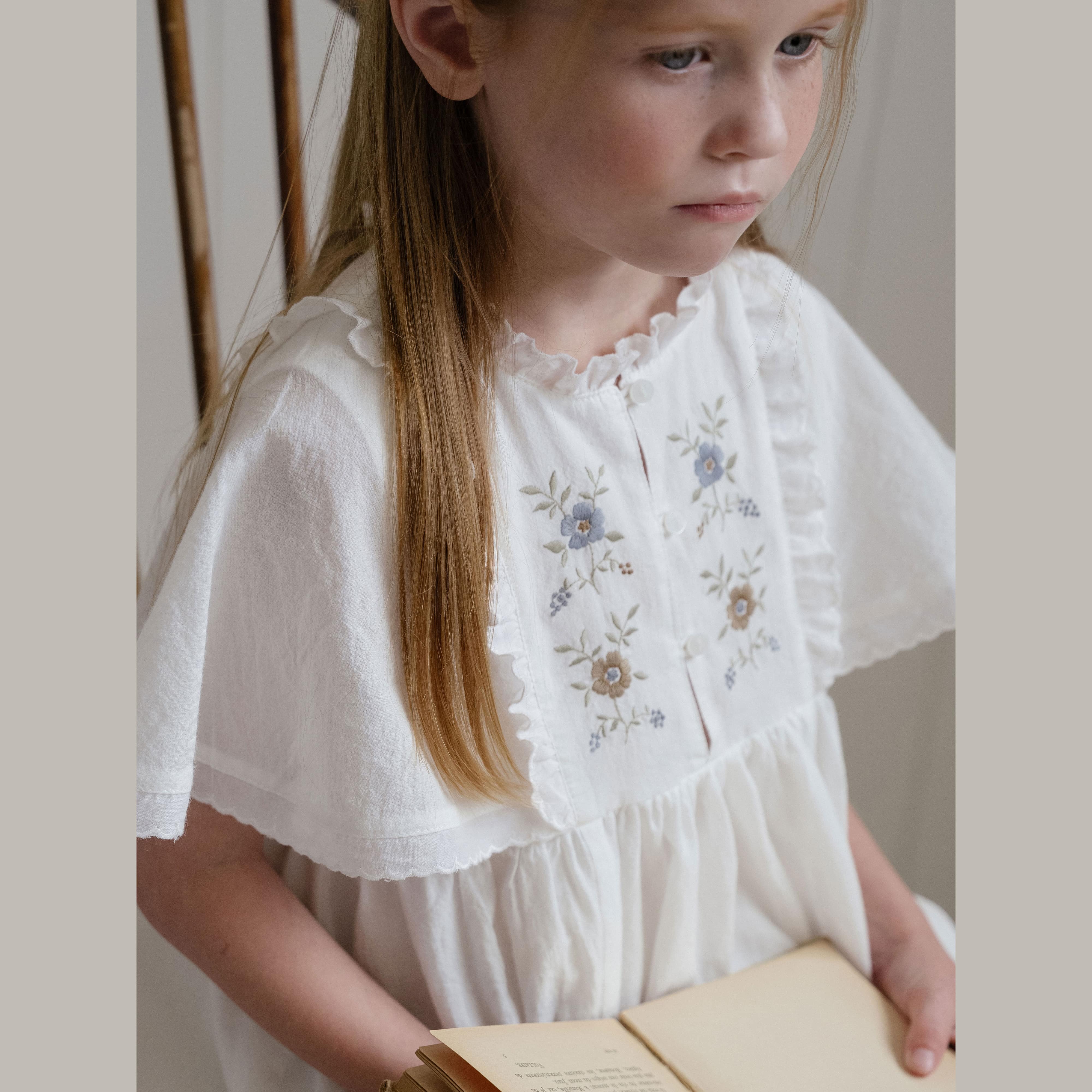 Girls White Embroidered Cotton Dress