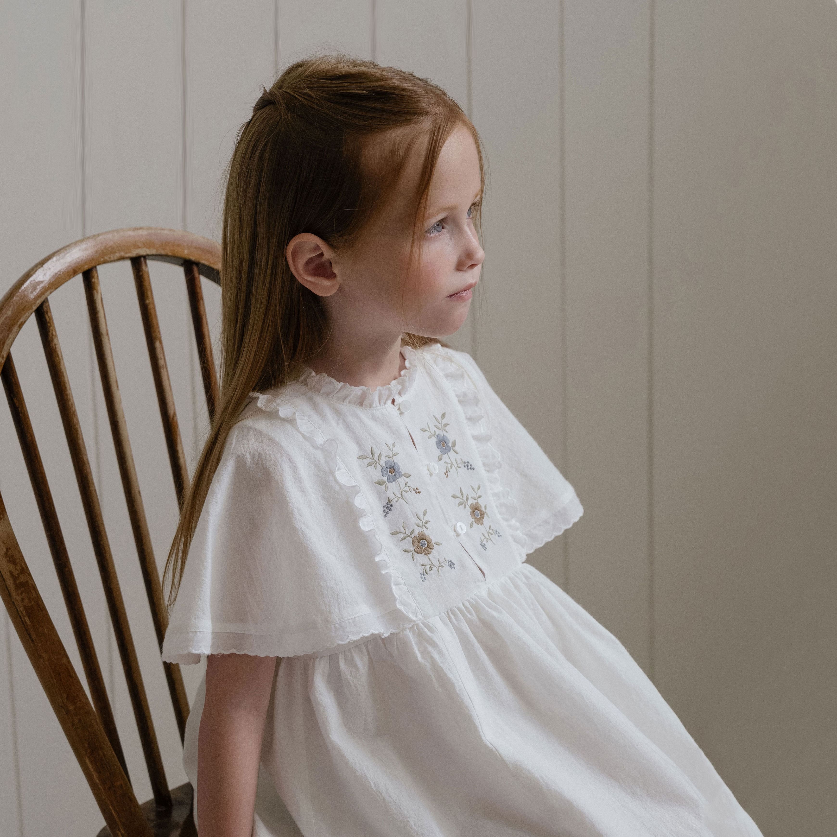 Girls White Embroidered Cotton Dress