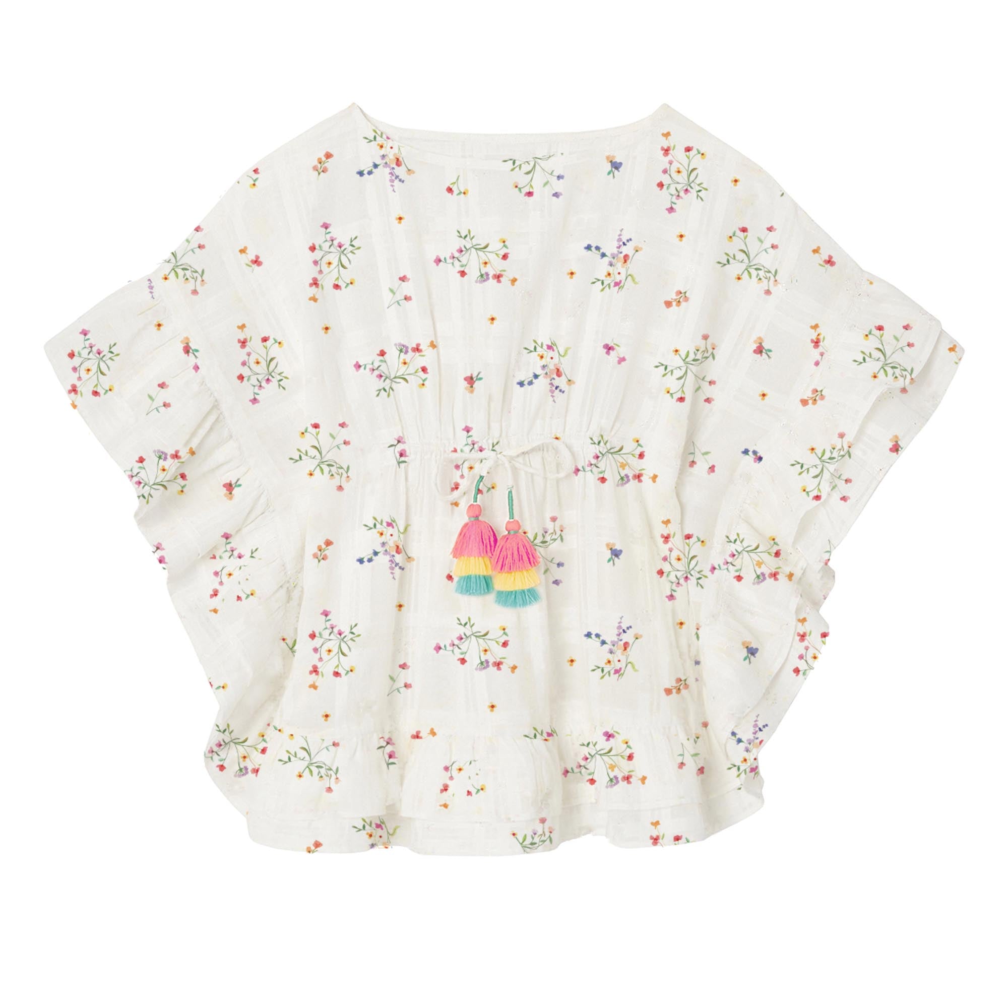 Girls White Floral Cotton Top
