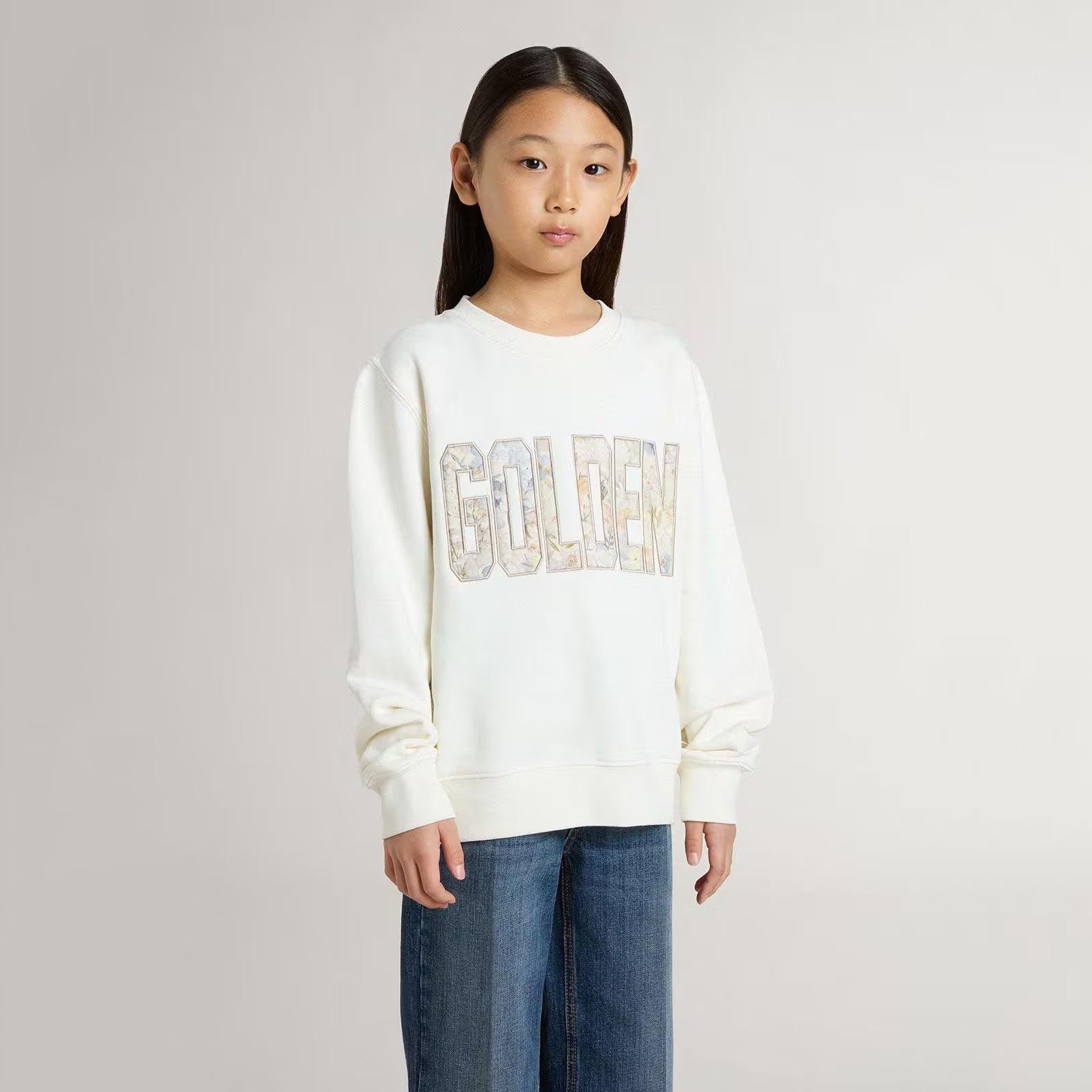 Girls White Logo Cotton Sweatshirt