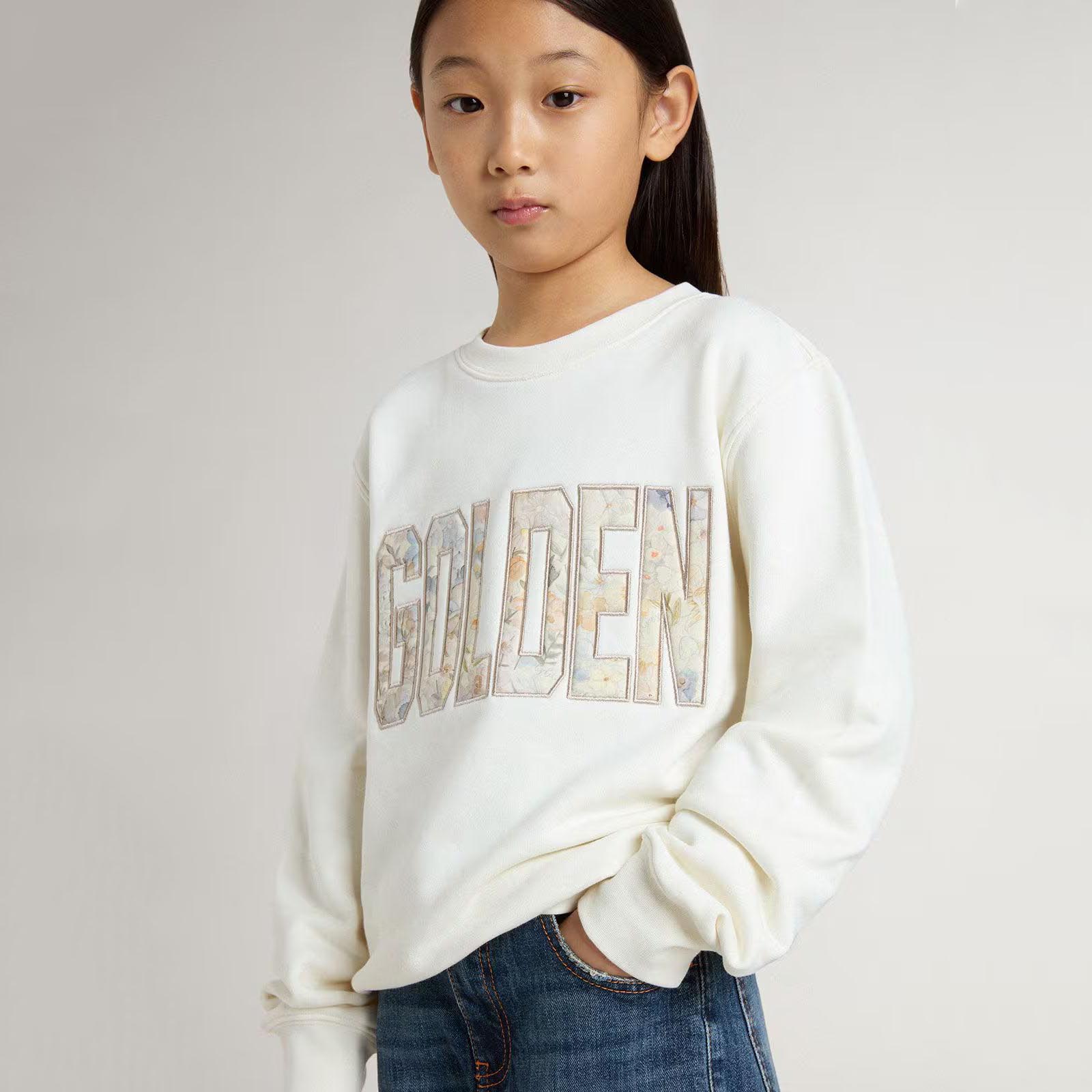 Girls White Logo Cotton Sweatshirt