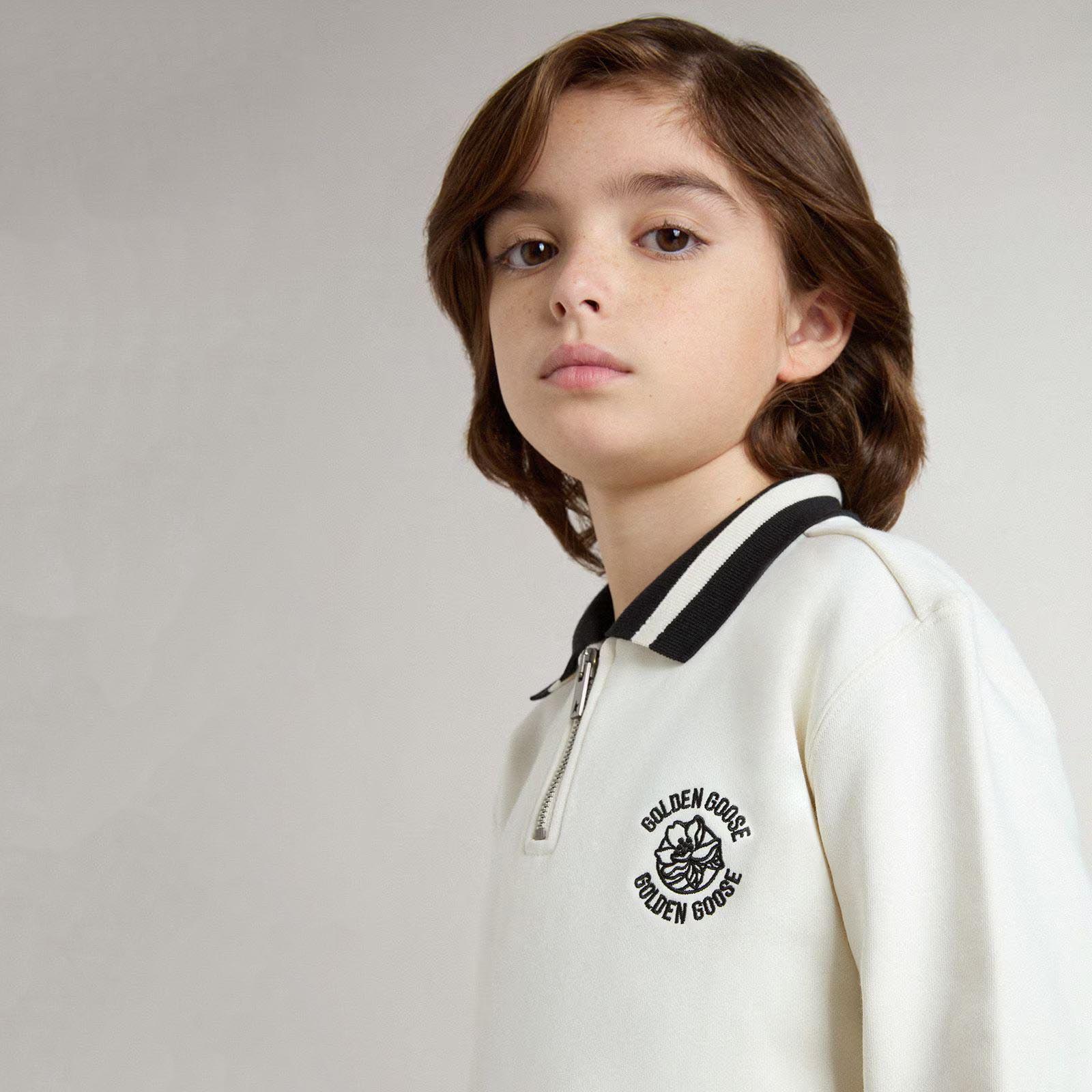 Boys & Girls White Cotton Polo Sweatshirt