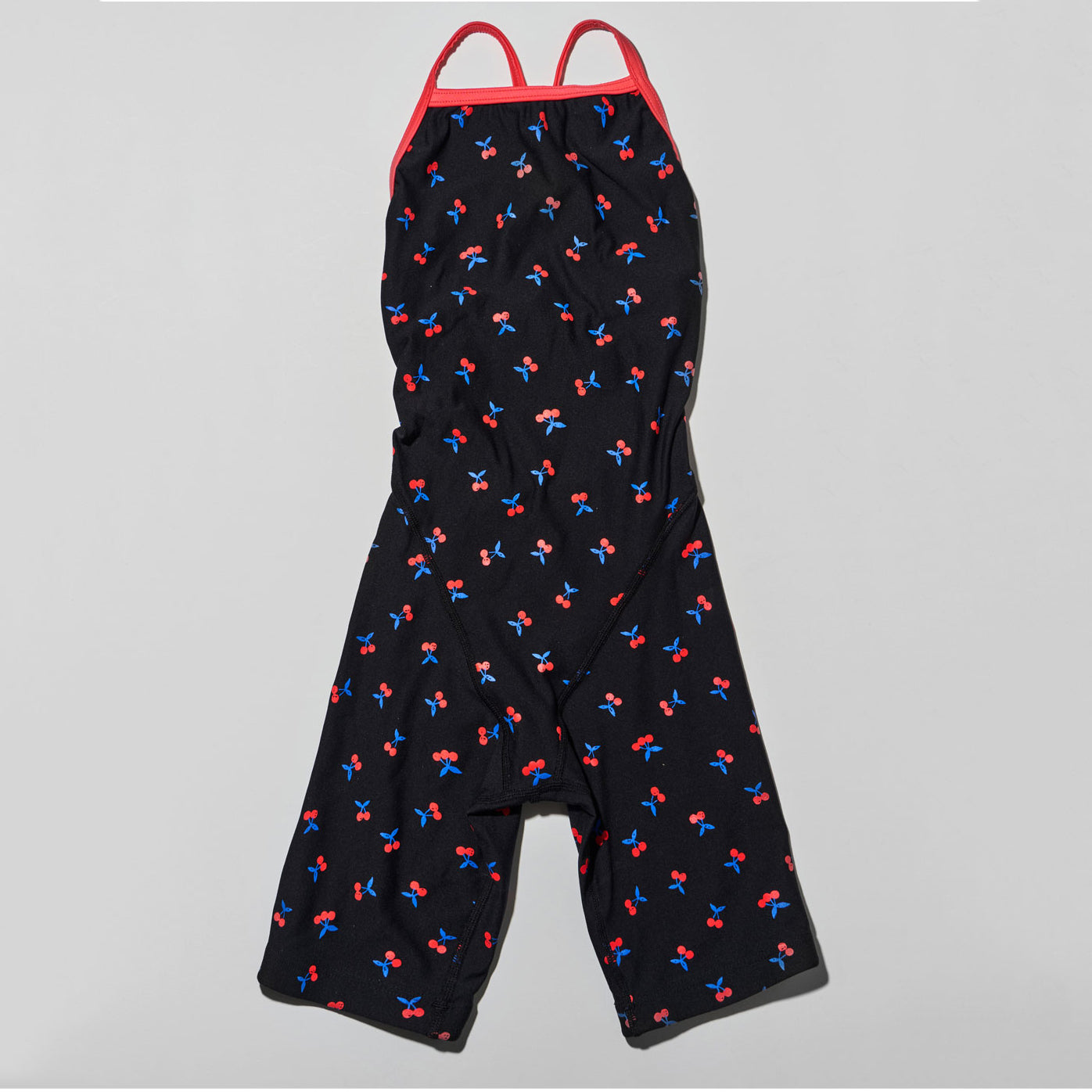 Girls Black Printed Cropped Professional Swimsuit