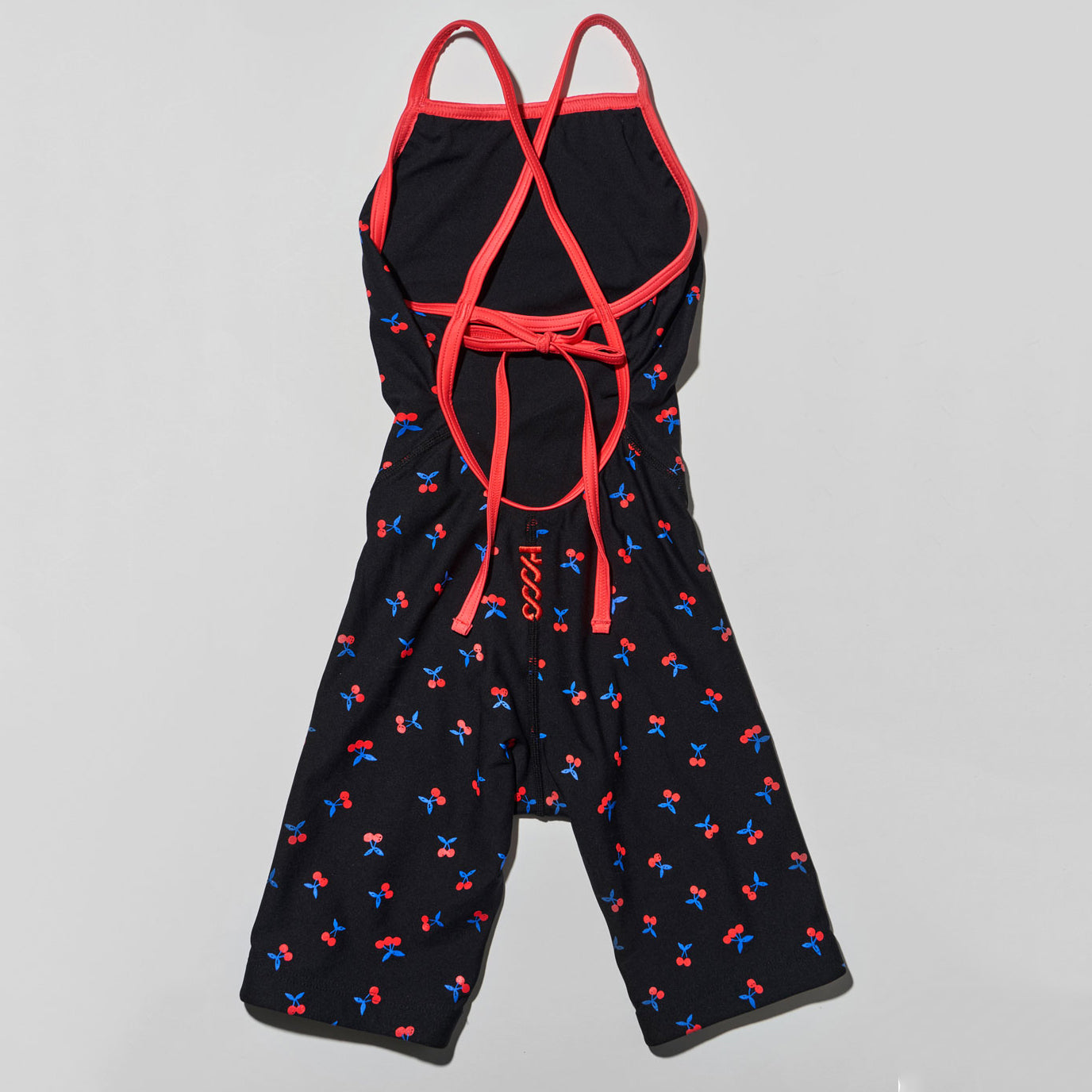 Girls Black Printed Cropped Professional Swimsuit