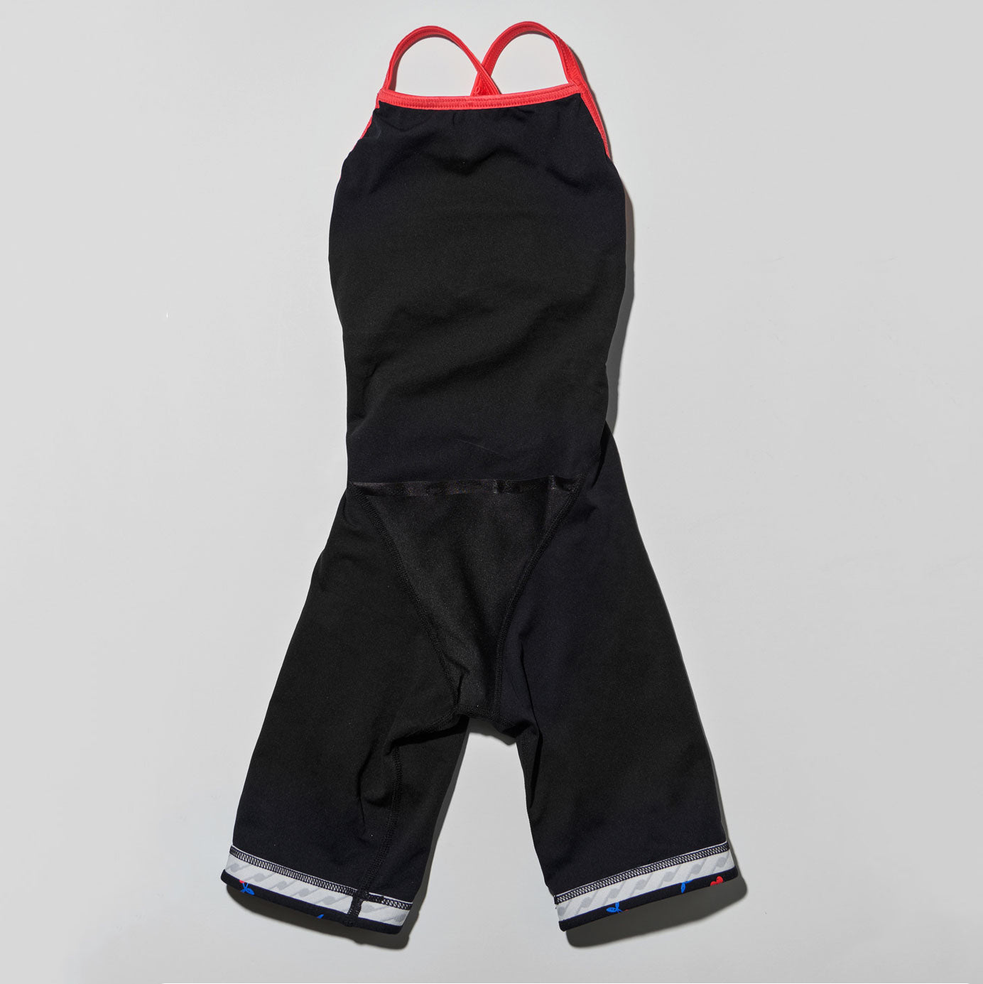 Girls Black Printed Cropped Professional Swimsuit