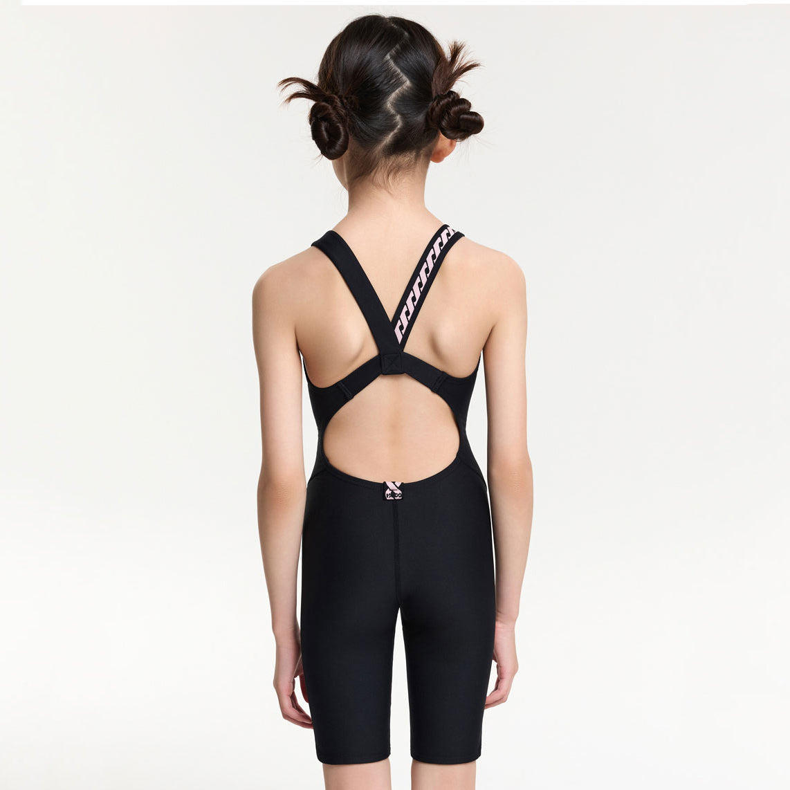 Girls Black Cropped Professional Swimsuit