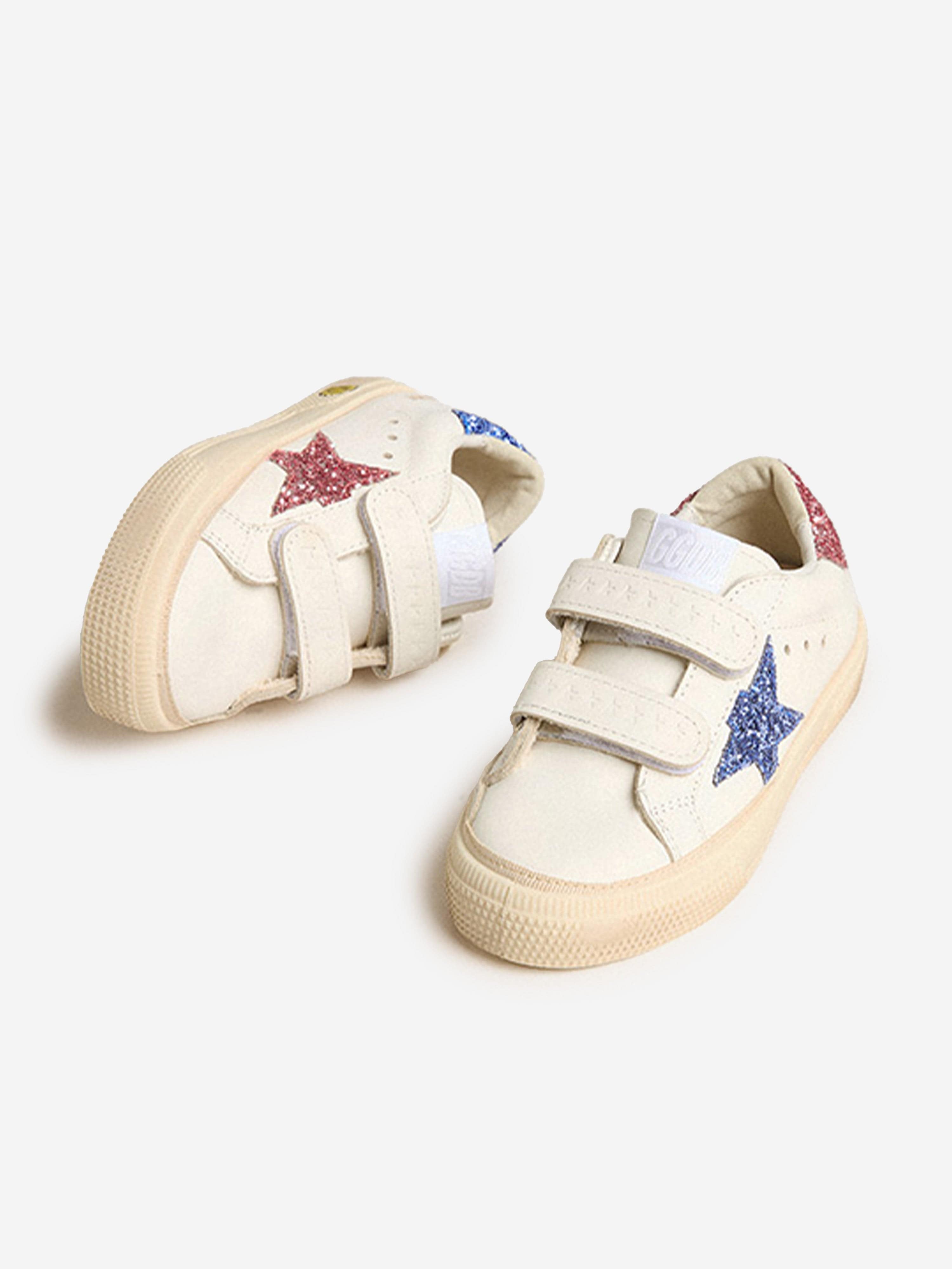 Girls Leather and Glitter Star May Trainers in White