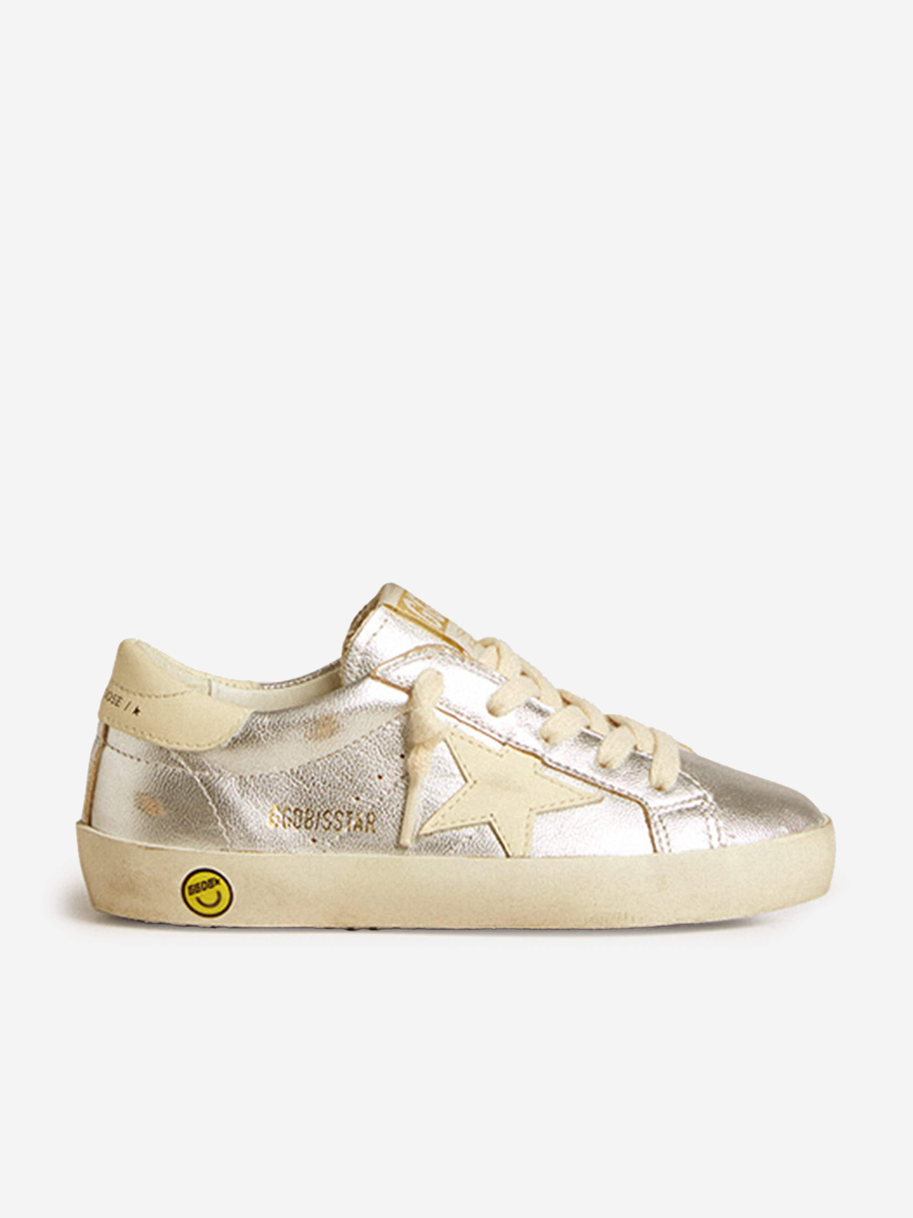 Girls Leather Laminated Super-Star Trainers in Silver