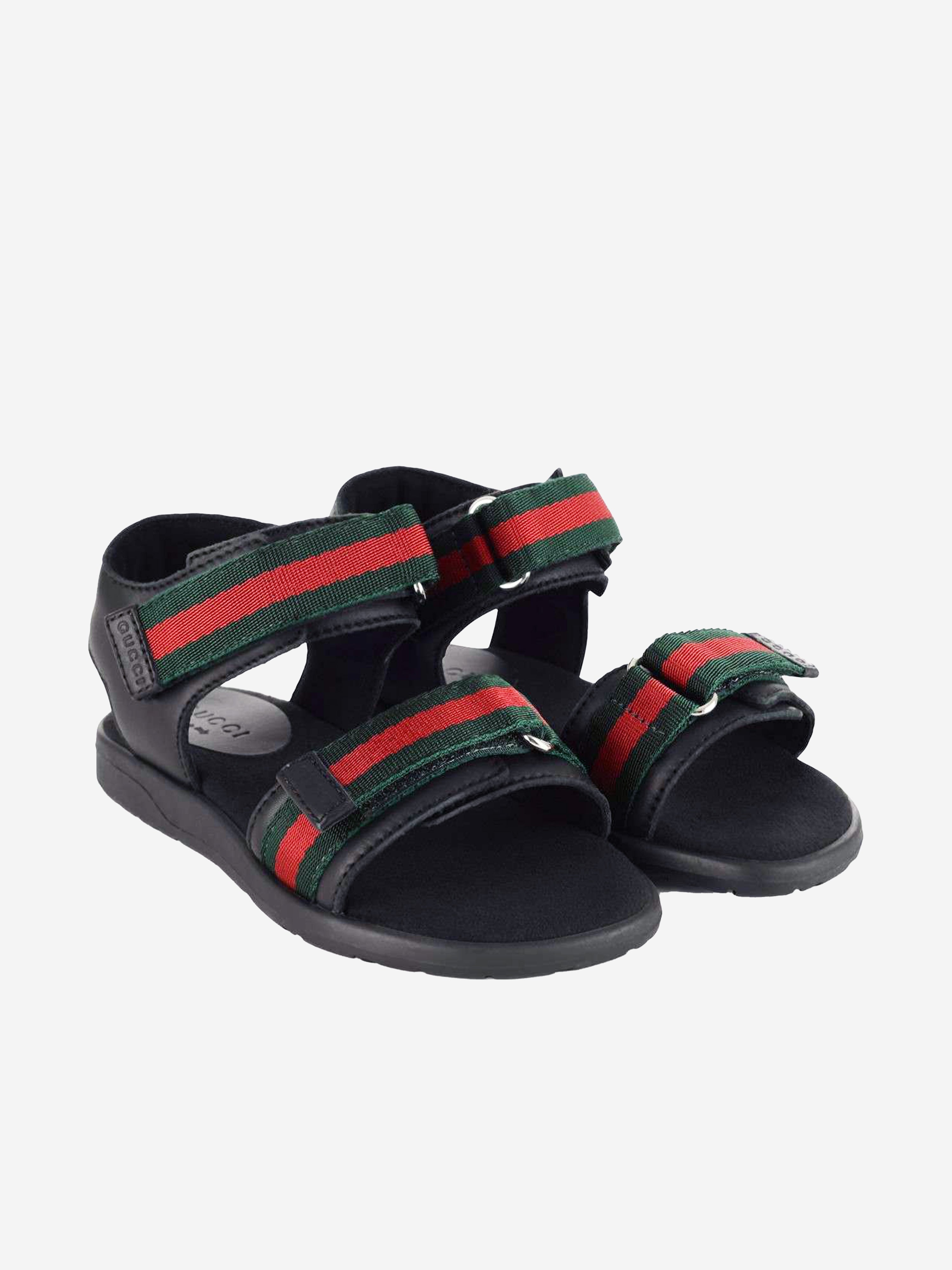 Kids Leather Sandal With Web in Black