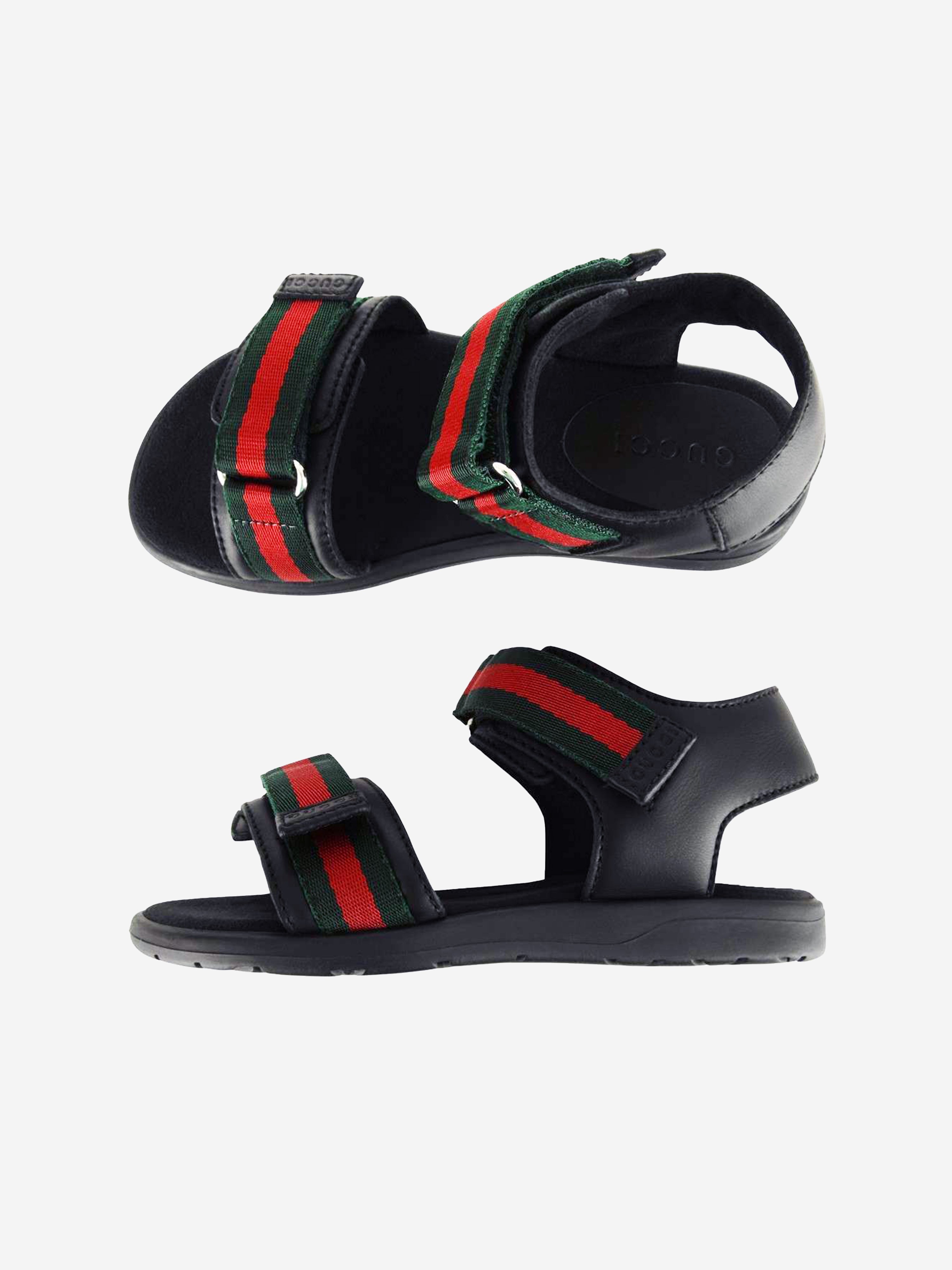 Kids Leather Sandal With Web in Black