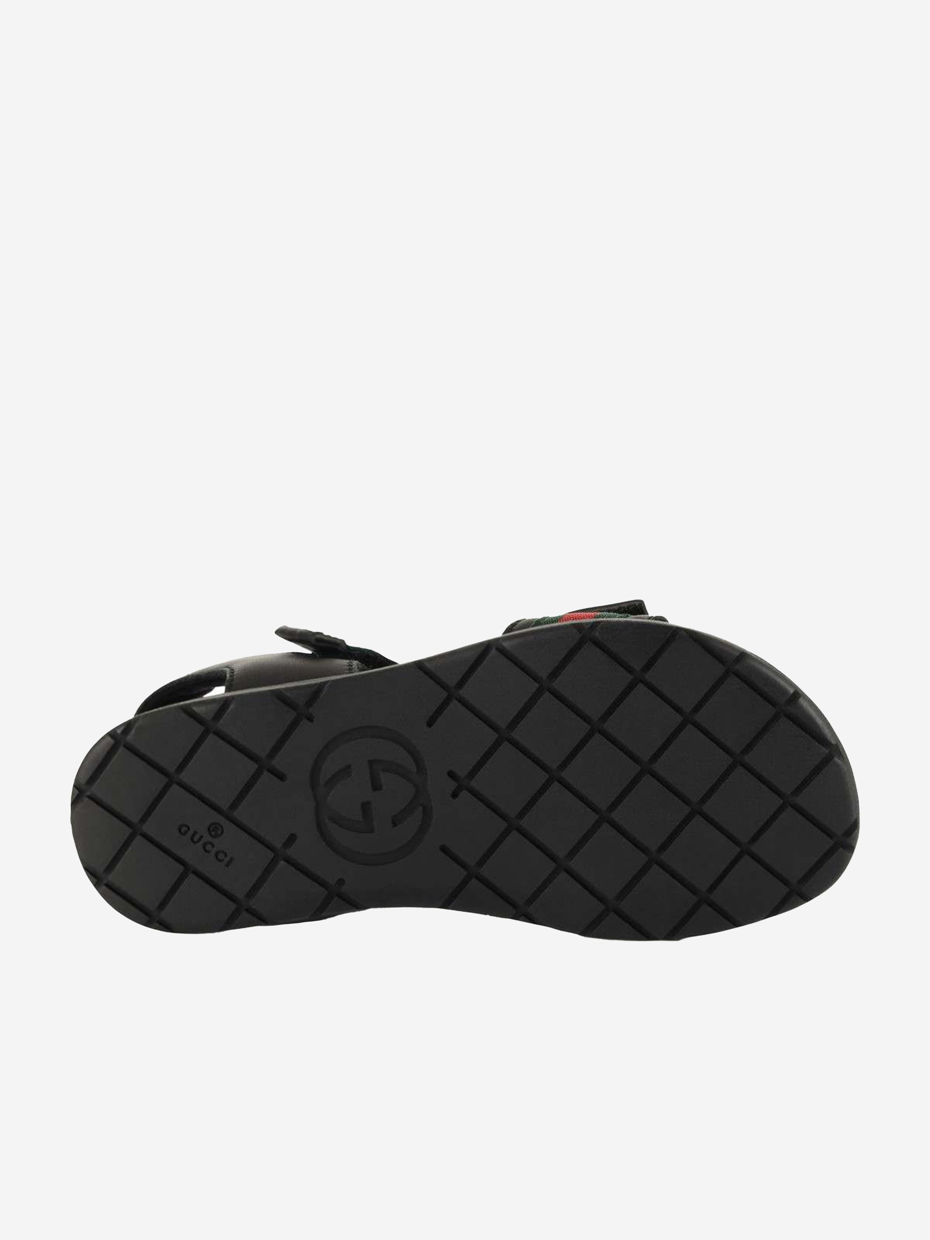 Kids Leather Sandal With Web in Black