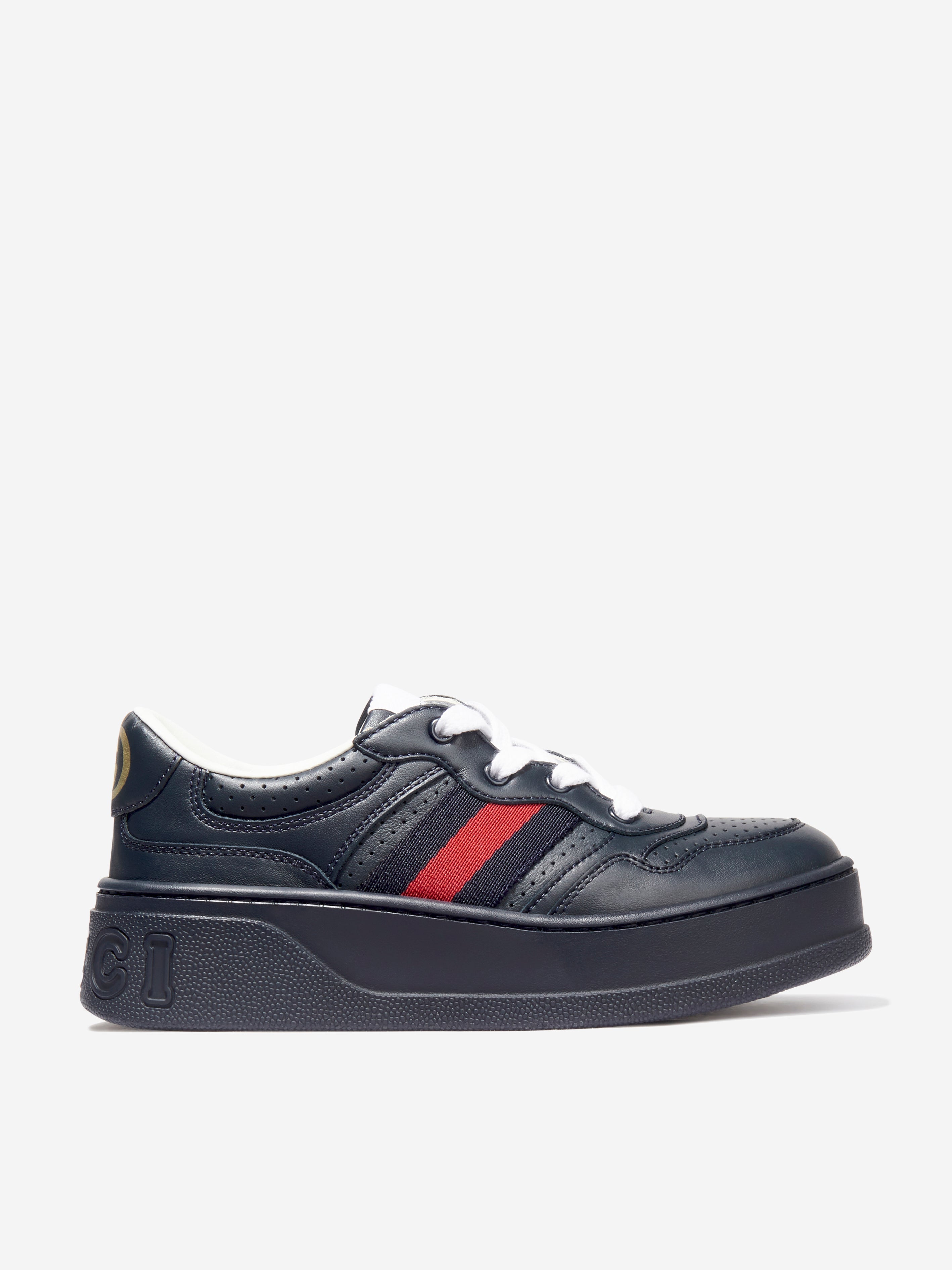 Kids Leather Trainers With Web in Navy