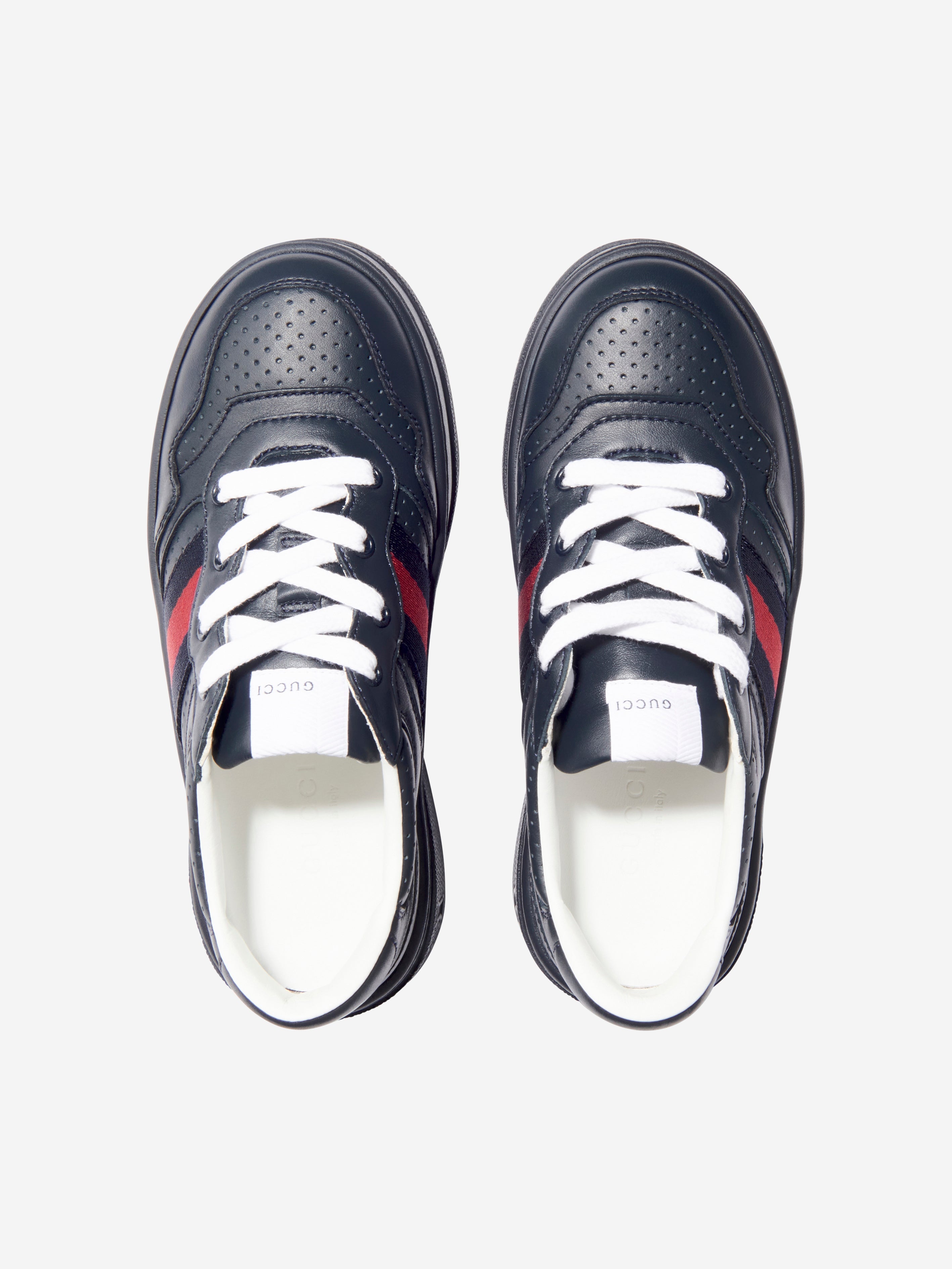 Kids Leather Trainers With Web in Navy