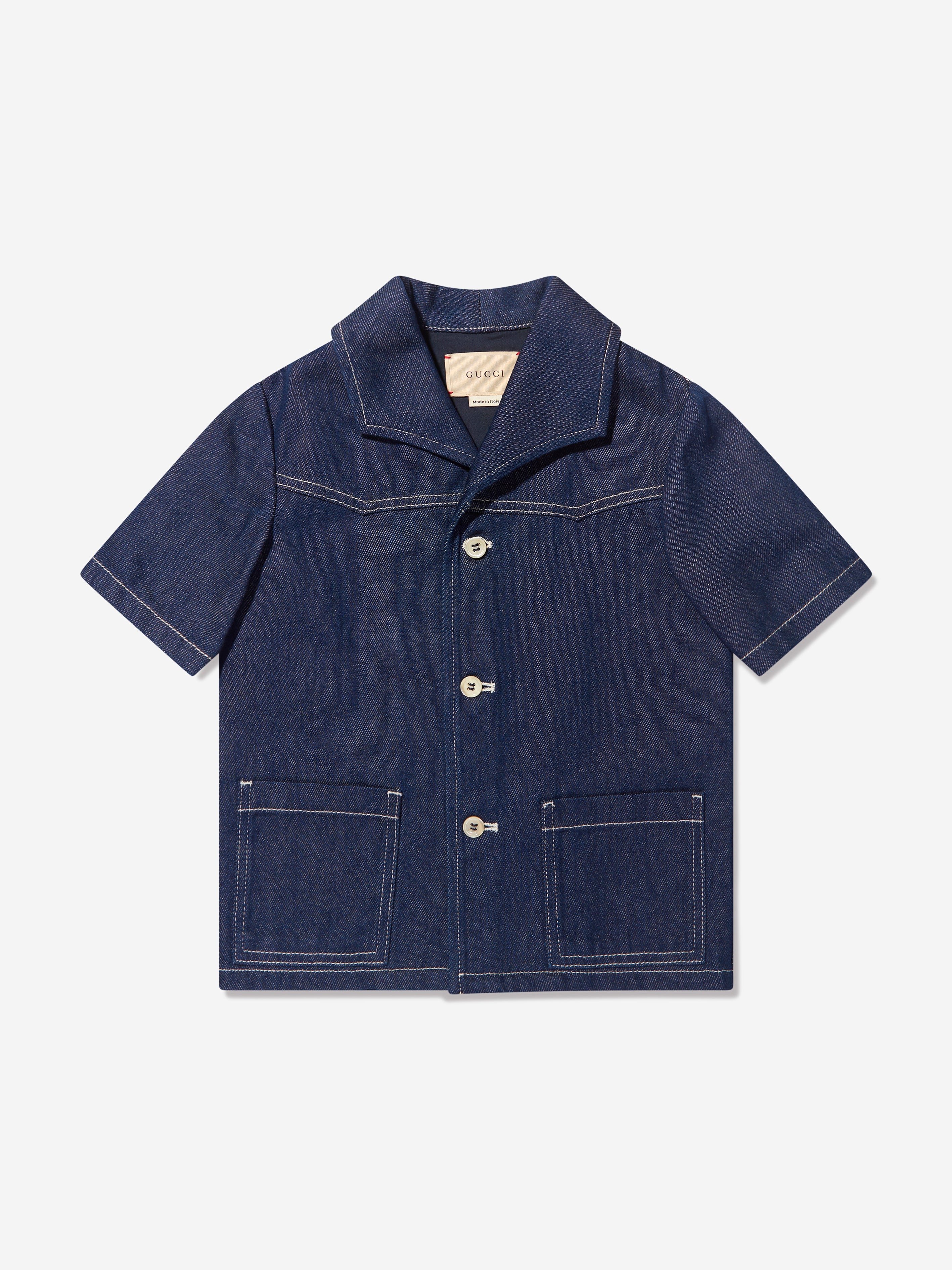 Kids Short Sleeve Denim Shirt in Blue