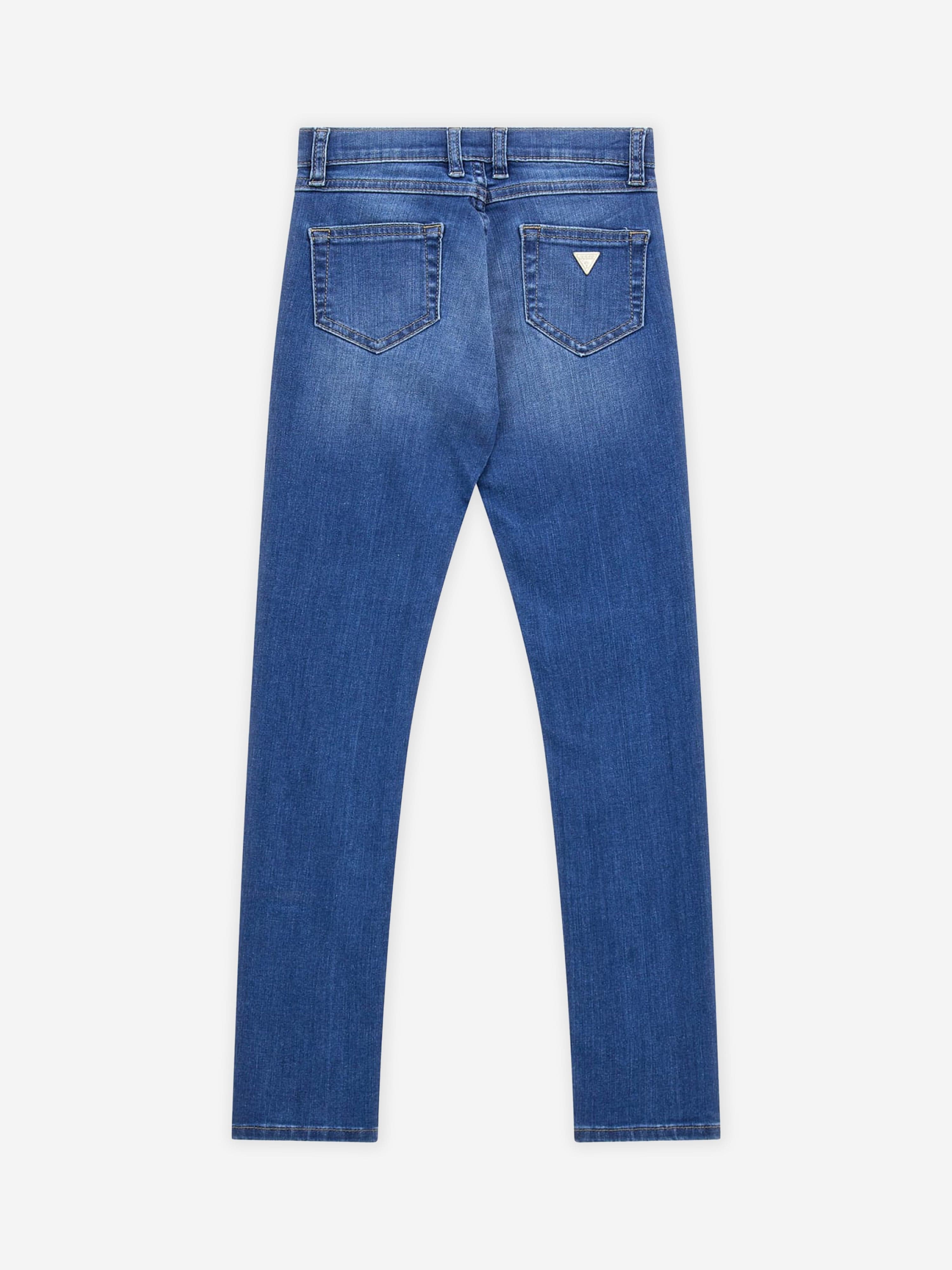 Girls Diamante Logo Skinny Jeans in Blue