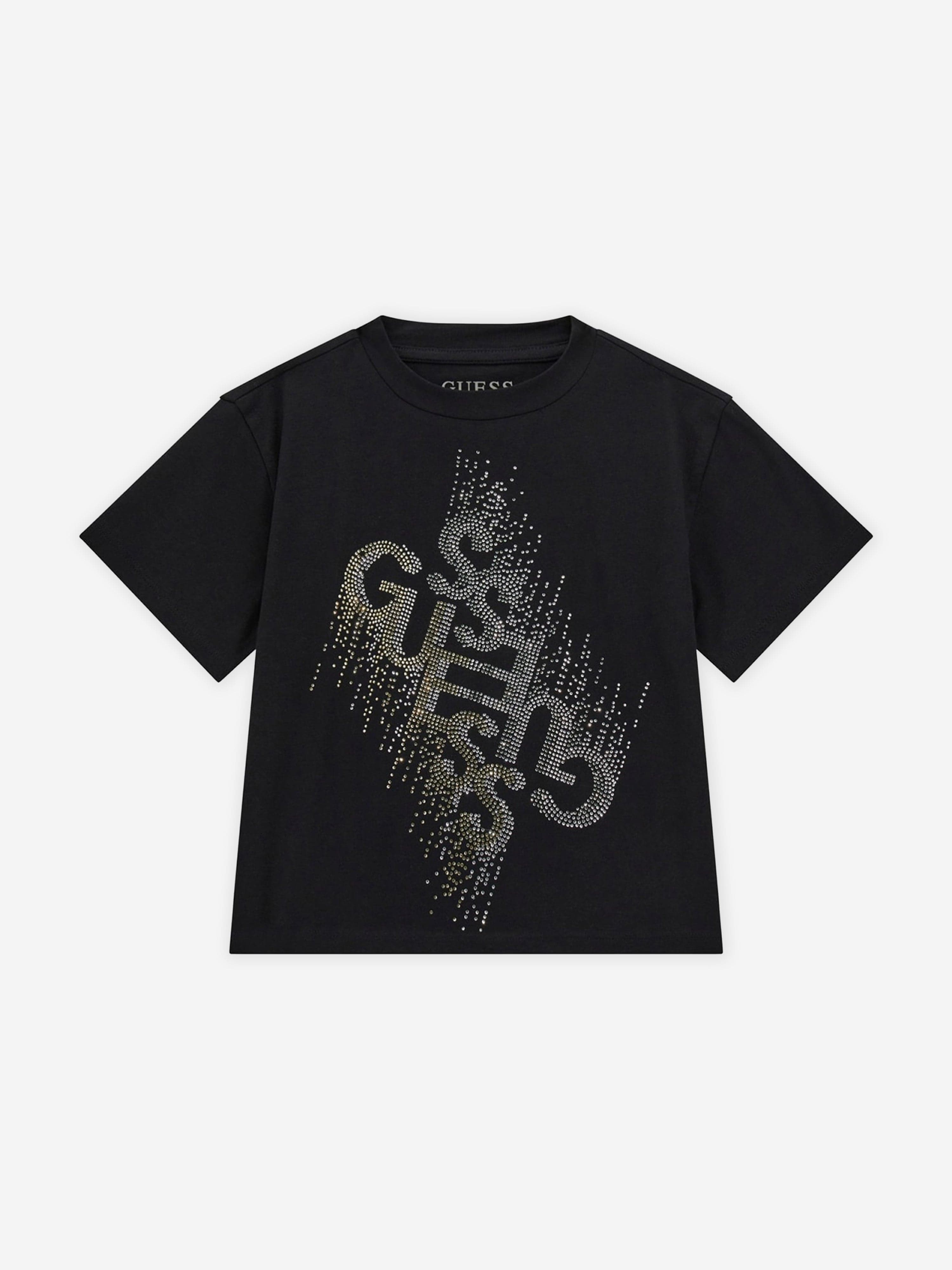 Girls Diamante Logo T-Shirt in Black