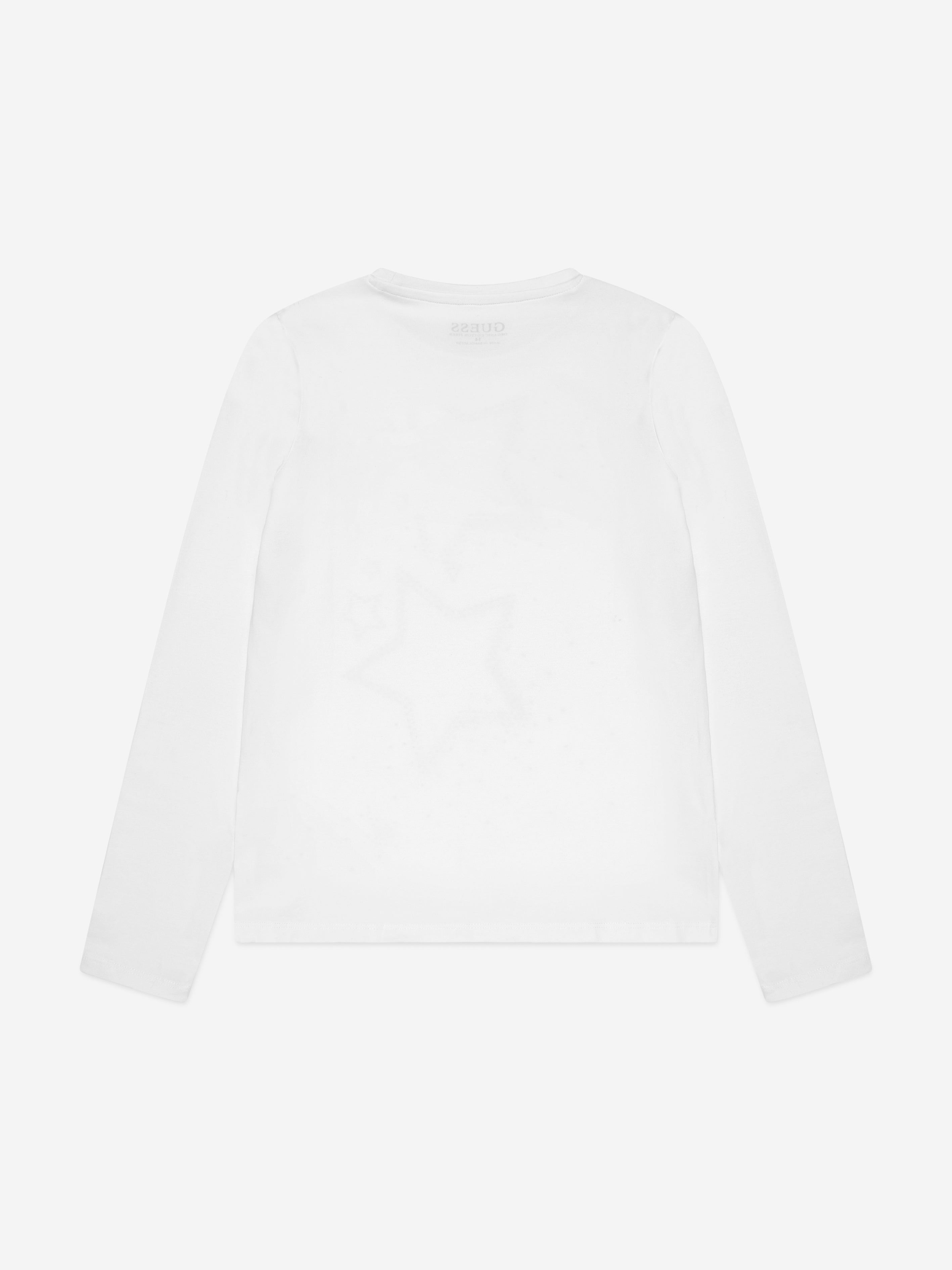 Guess Girls Long Sleeve Logo T-Shirt in White