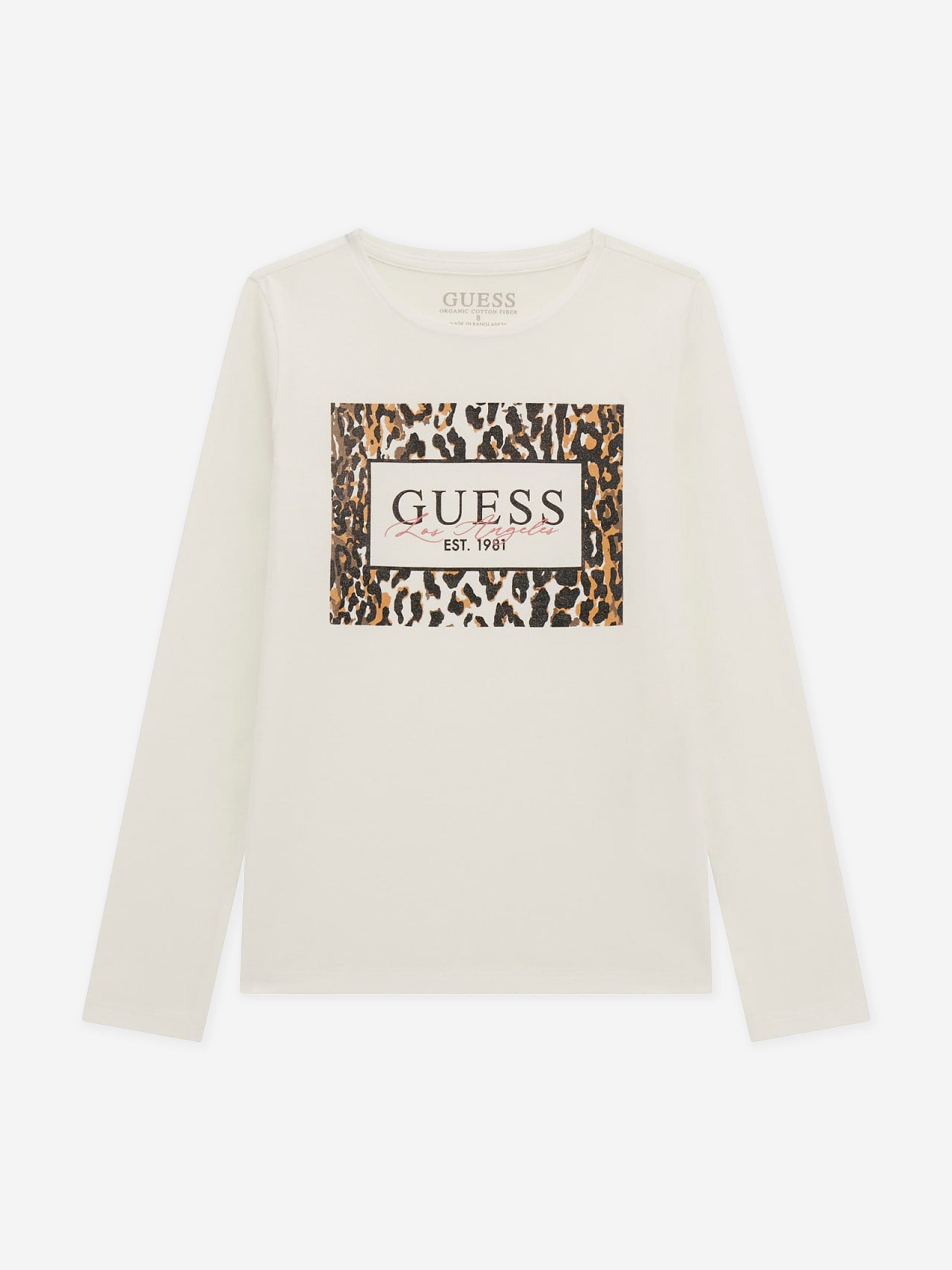 Girls Long Sleeve Glitter Logo T-Shirt in White