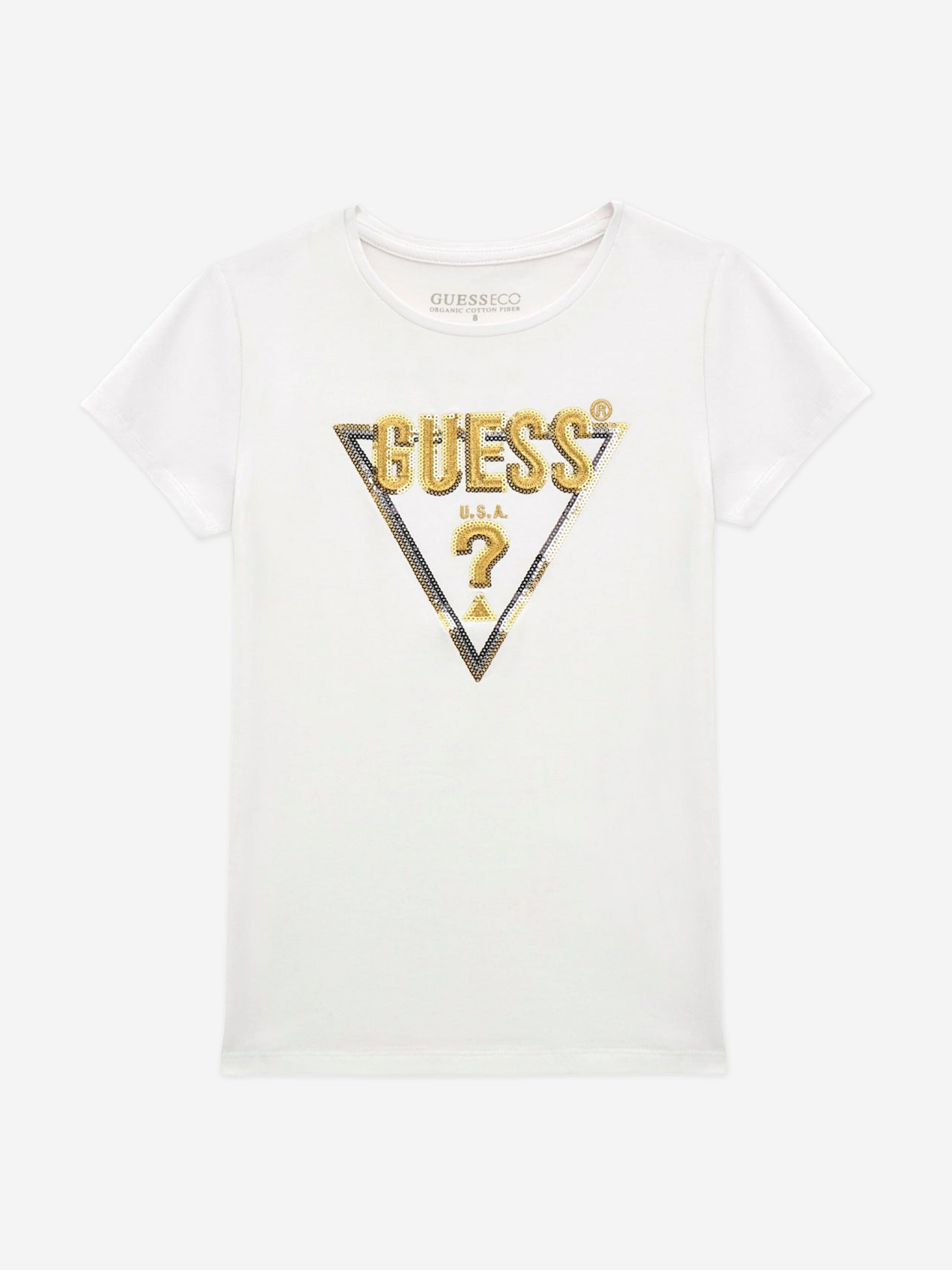 Guess Girls Logo Print T-Shirt in White