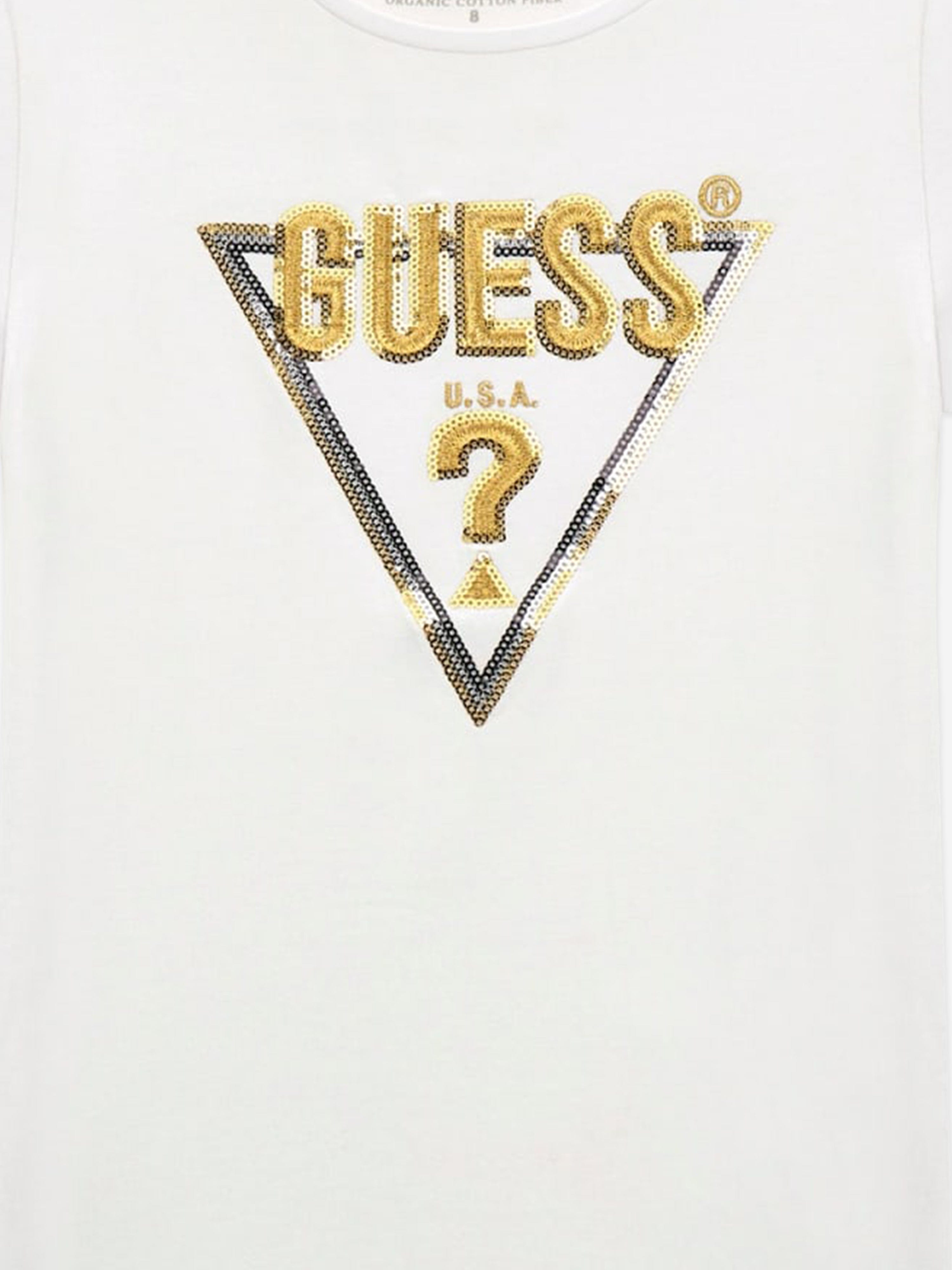 Guess Girls Logo Print T-Shirt in White