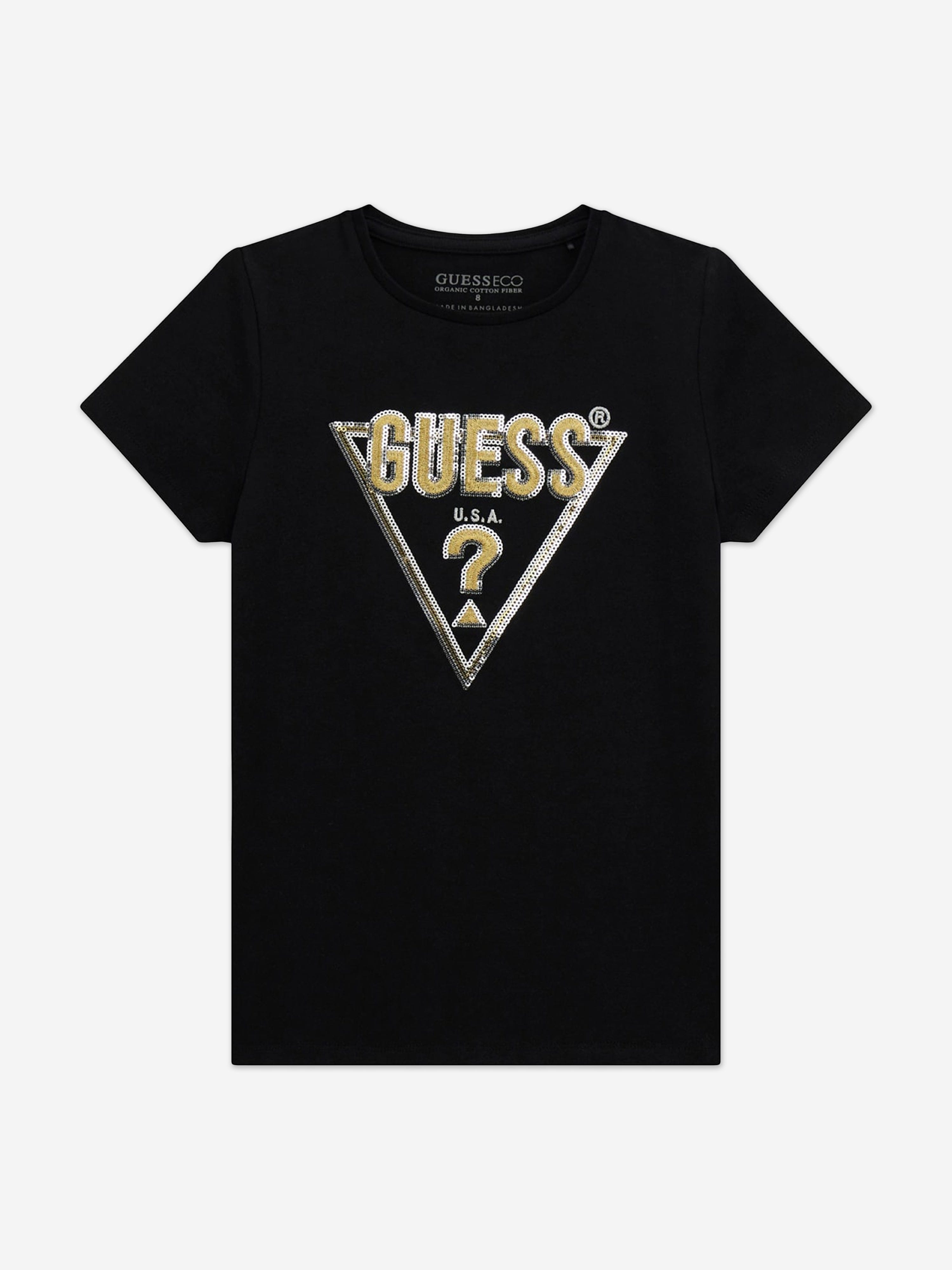 Guess Girls Logo Print T-Shirt in Black