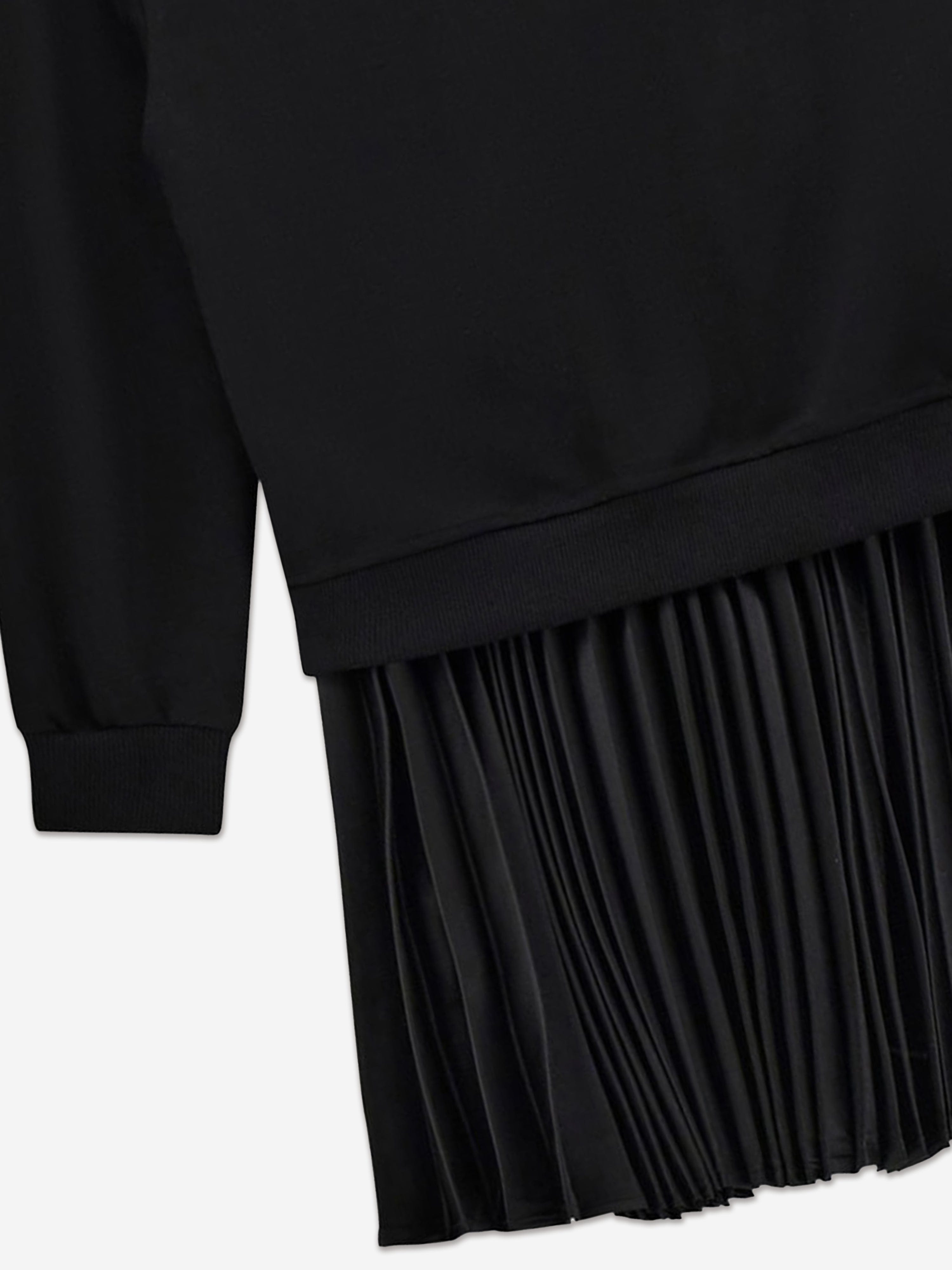 Girls Mixed Fabric Pleated Dress in Black