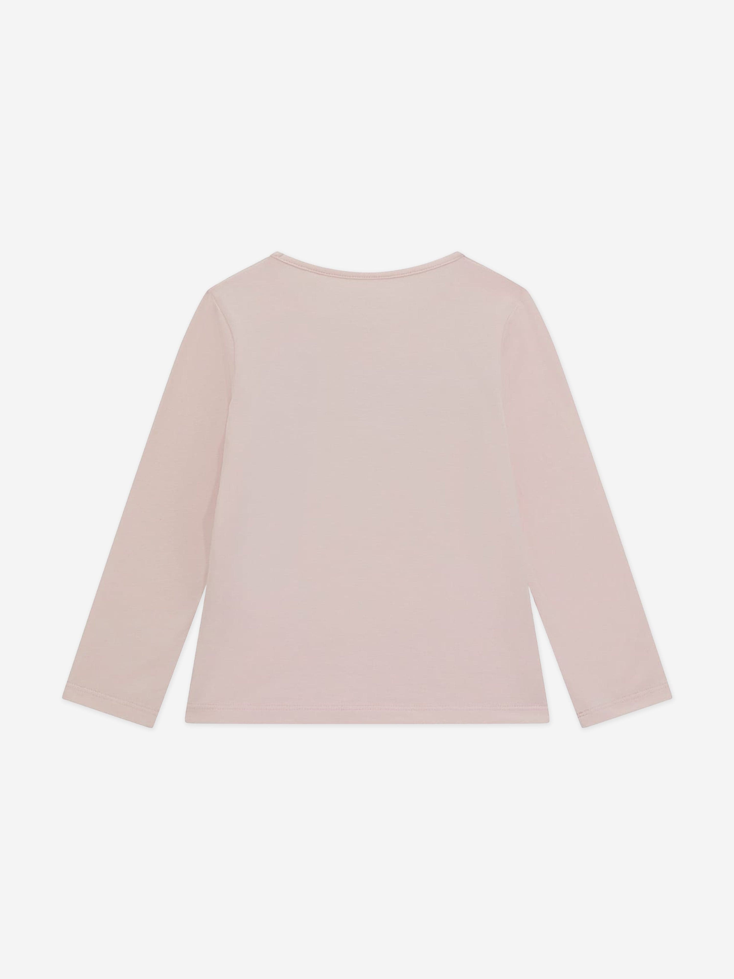 Guess Girls Long Sleeve Logo T-Shirt in Pink