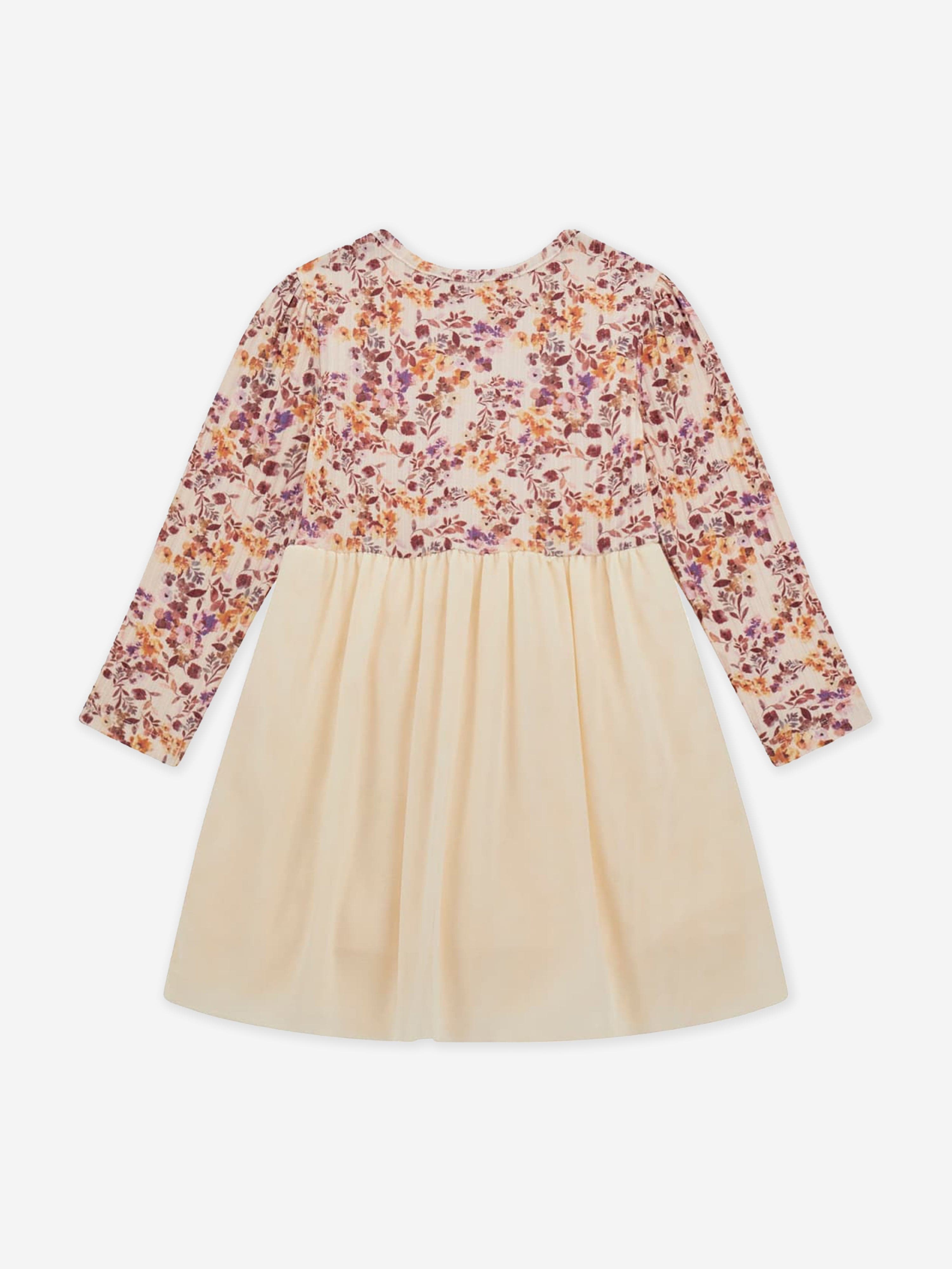 Guess Girls Mixed Fabric Floral Dress in Multicolour